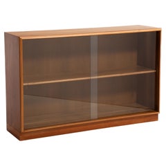 T.H. Robsjohn Gibbings Widdicomb Walnut Sliding Glass Door Bookcase Mid Century