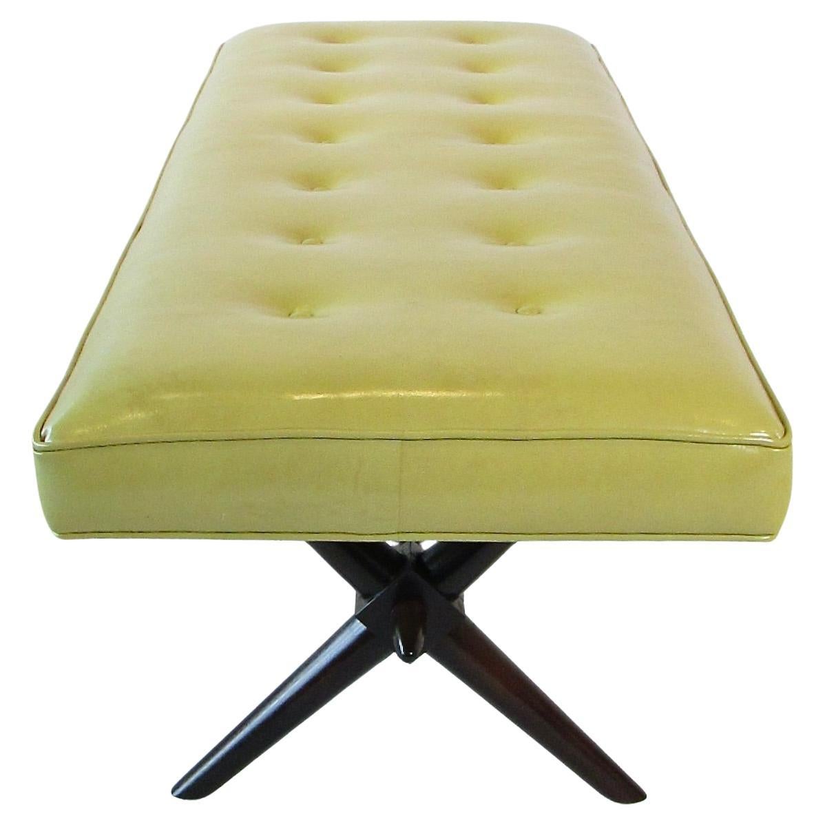 TH Robsjohn Gibbings Widdicomb Banco de cuero con base en X y mechón de botones en venta