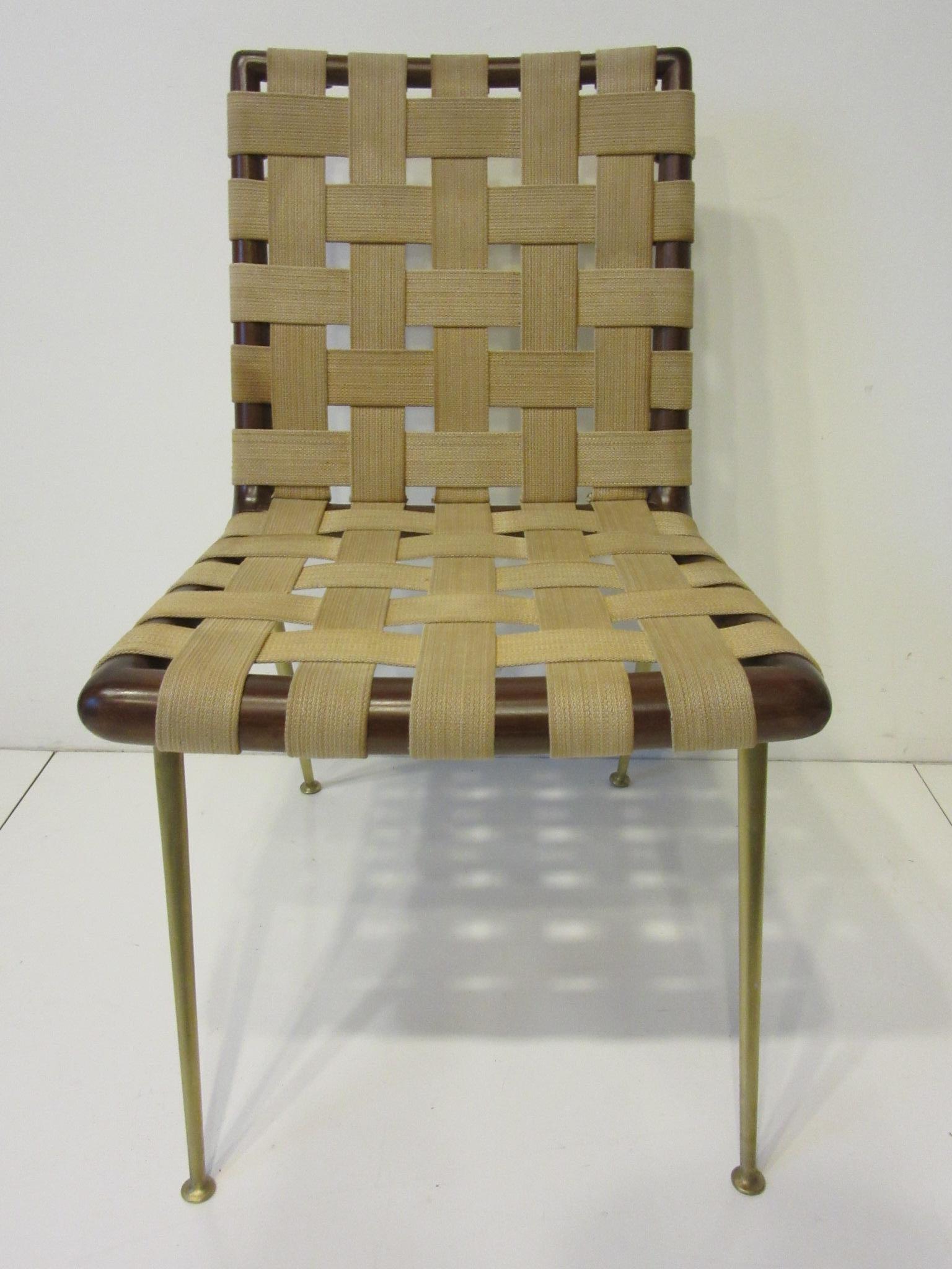 T.H. Robsjohn Gibbings Wood Woven Strapping and Brass Desk Chair for Widdicomb 5