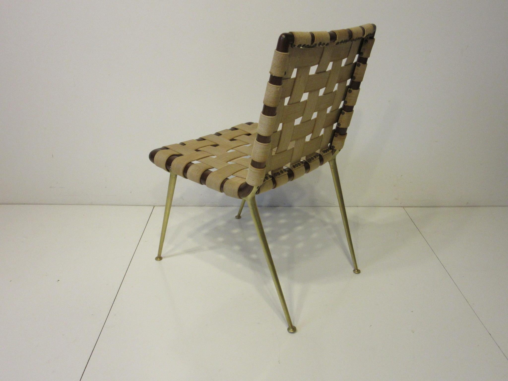 T.H. Robsjohn Gibbings Wood Woven Strapping and Brass Desk Chair for Widdicomb 6