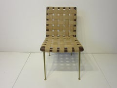 T.H. Robsjohn Gibbings Wood Woven Strapping and Brass Desk Chair for Widdicomb