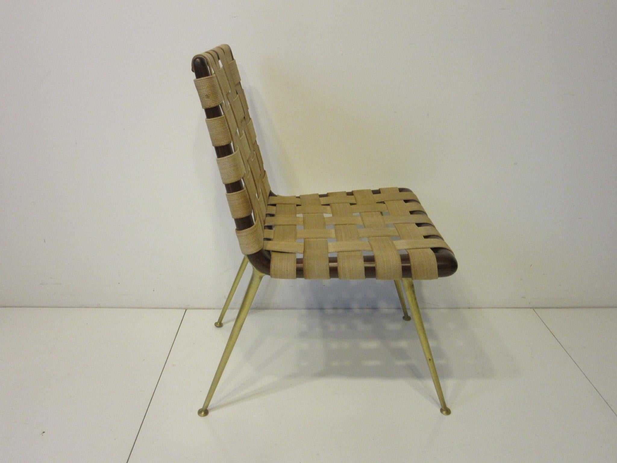 Mid-Century Modern T.H. Robsjohn Gibbings Wood Woven Strapping and Brass Desk Chair for Widdicomb