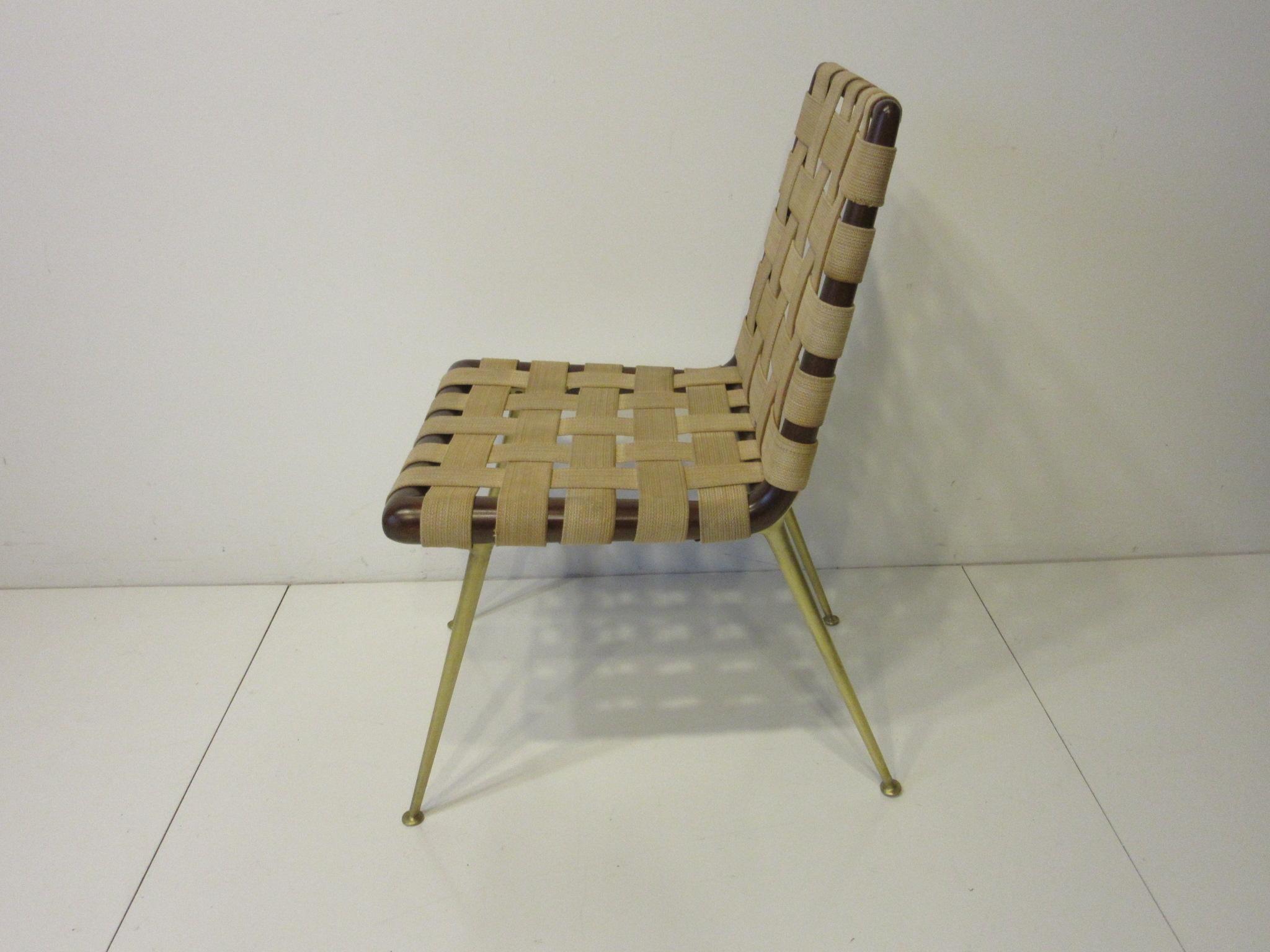 American T.H. Robsjohn Gibbings Wood Woven Strapping and Brass Desk Chair for Widdicomb