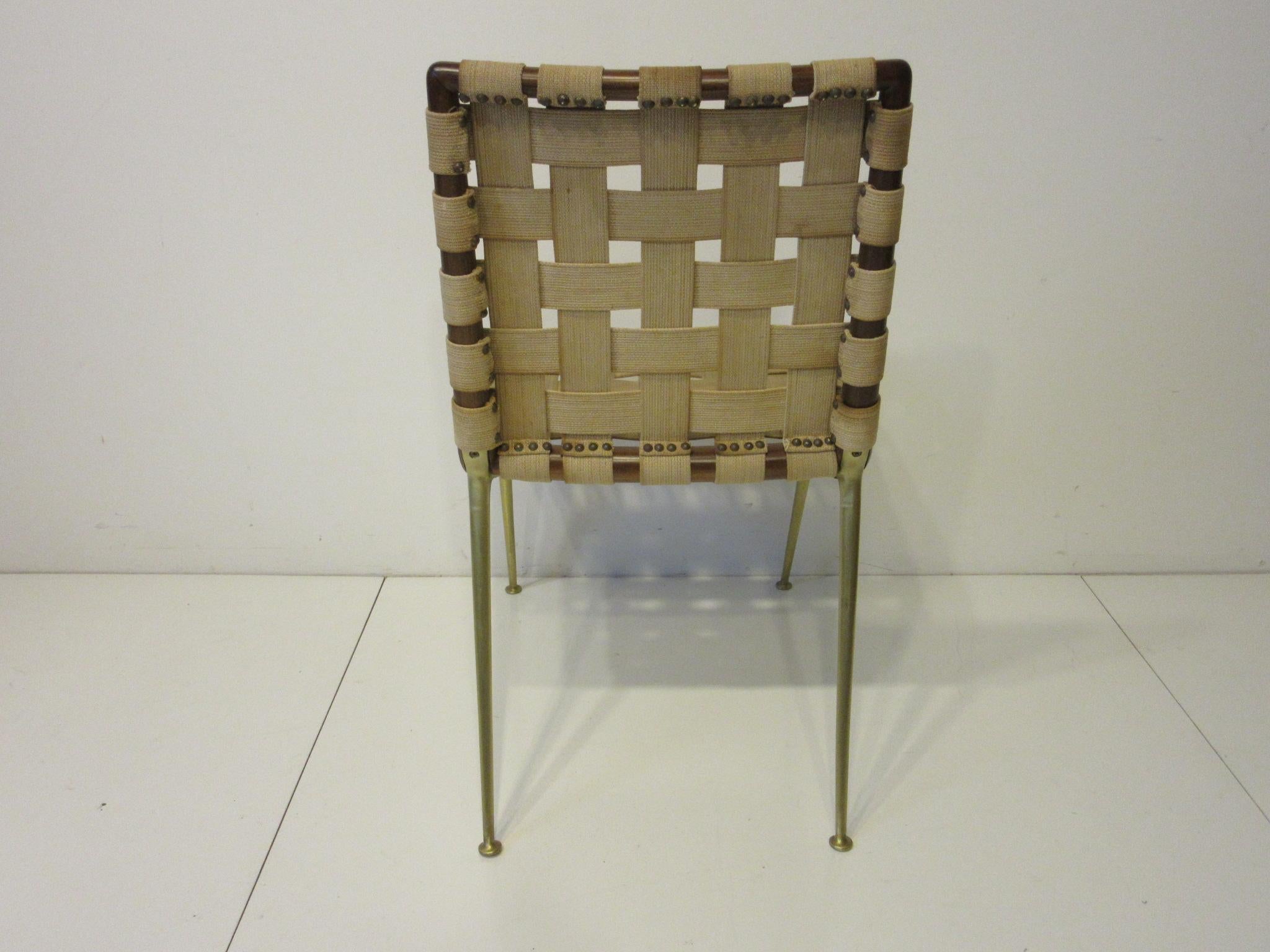 T.H. Robsjohn Gibbings Wood Woven Strapping and Brass Desk Chair for Widdicomb In Good Condition In Cincinnati, OH