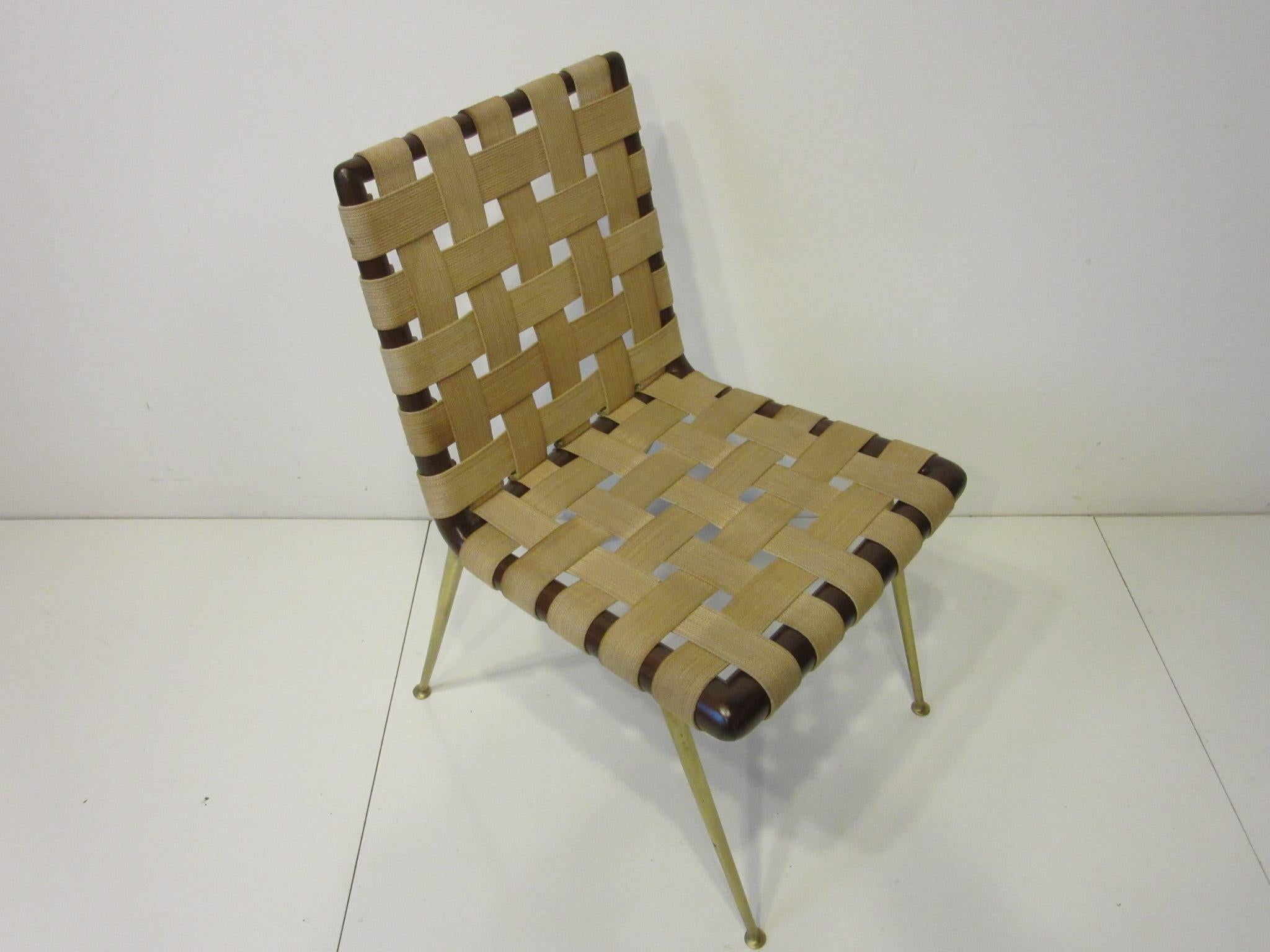 20th Century T.H. Robsjohn Gibbings Wood Woven Strapping and Brass Desk Chair for Widdicomb