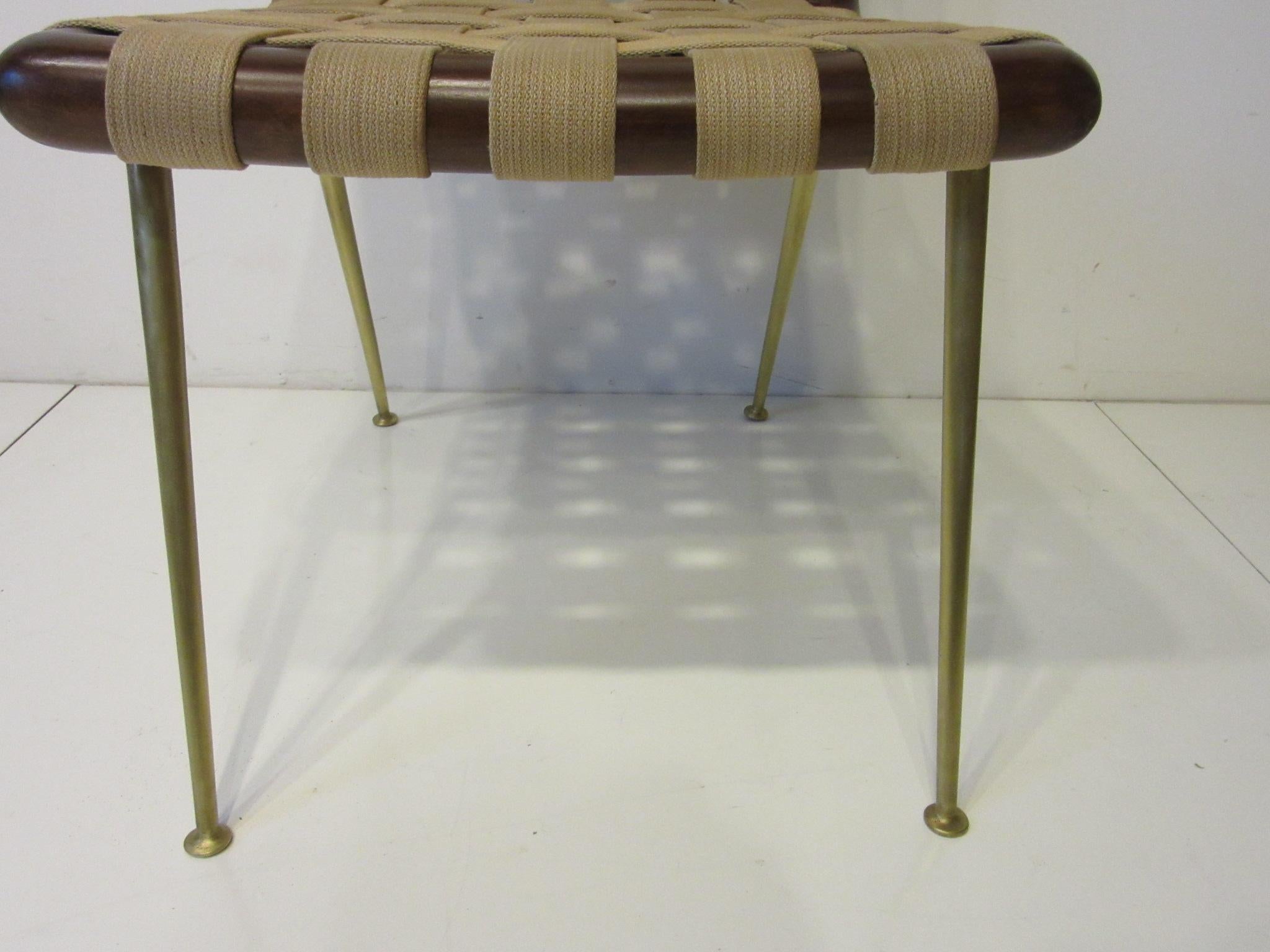 T.H. Robsjohn Gibbings Wood Woven Strapping and Brass Desk Chair for Widdicomb 1
