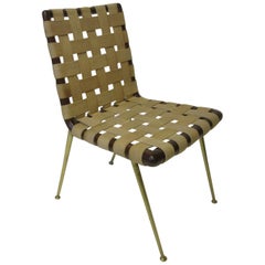 T.H. Robsjohn Gibbings Wood Woven Strapping and Brass Desk Chair for Widdicomb