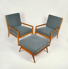 T.H. Robsjohn-Gibbons Arm Chairs Pair and Foot Stool, Widdicomb 1950's