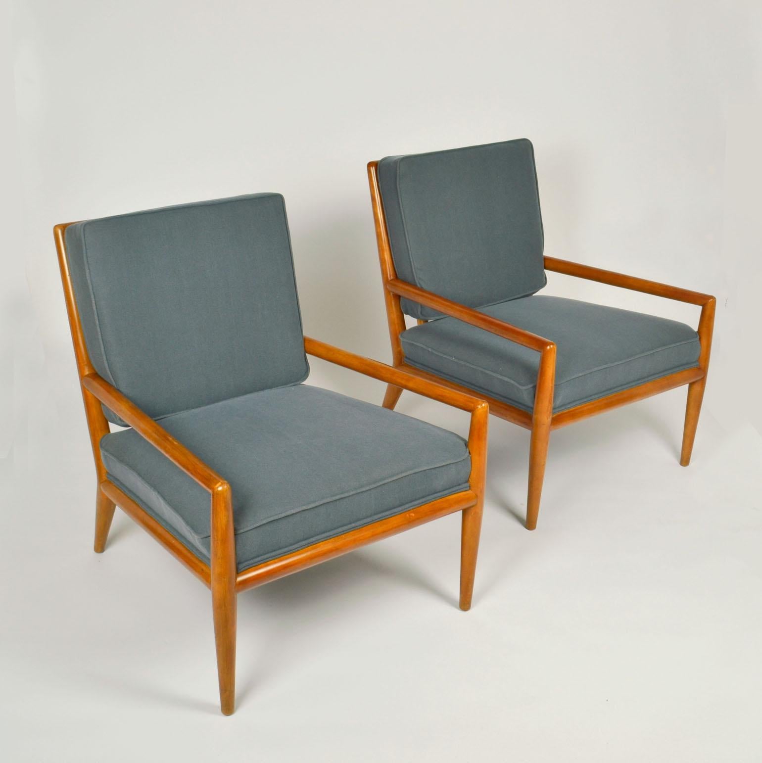 Mid-Century Modern T.H. Robsjohn-Gibbons Pair of Arm Chairs and Foot Stool, Widdicomb 1950's For Sale