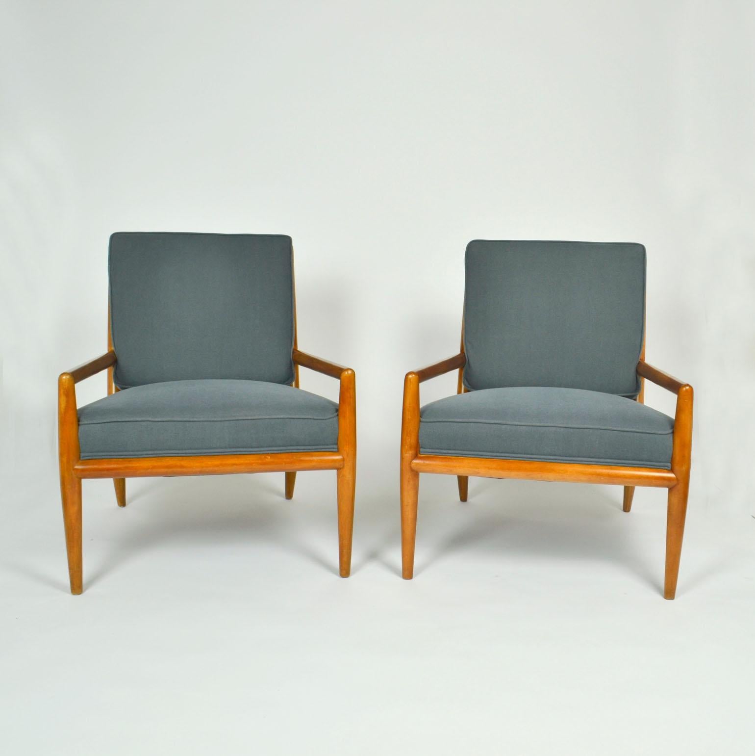 American T.H. Robsjohn-Gibbons Arm Chairs Pair and Foot Stool, Widdicomb 1950's
