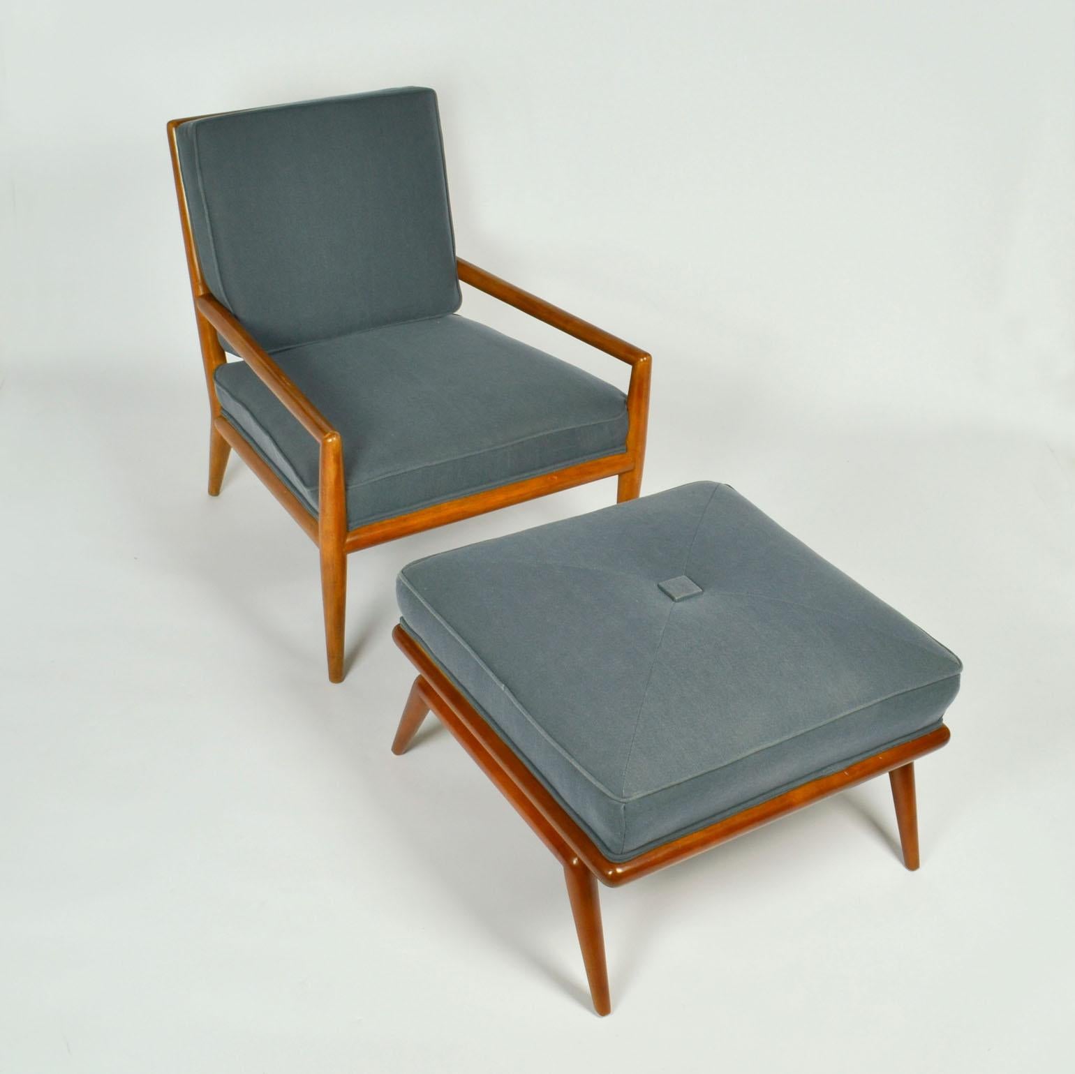 Mid-20th Century T.H. Robsjohn-Gibbons Pair of Arm Chairs and Foot Stool, Widdicomb 1950's For Sale