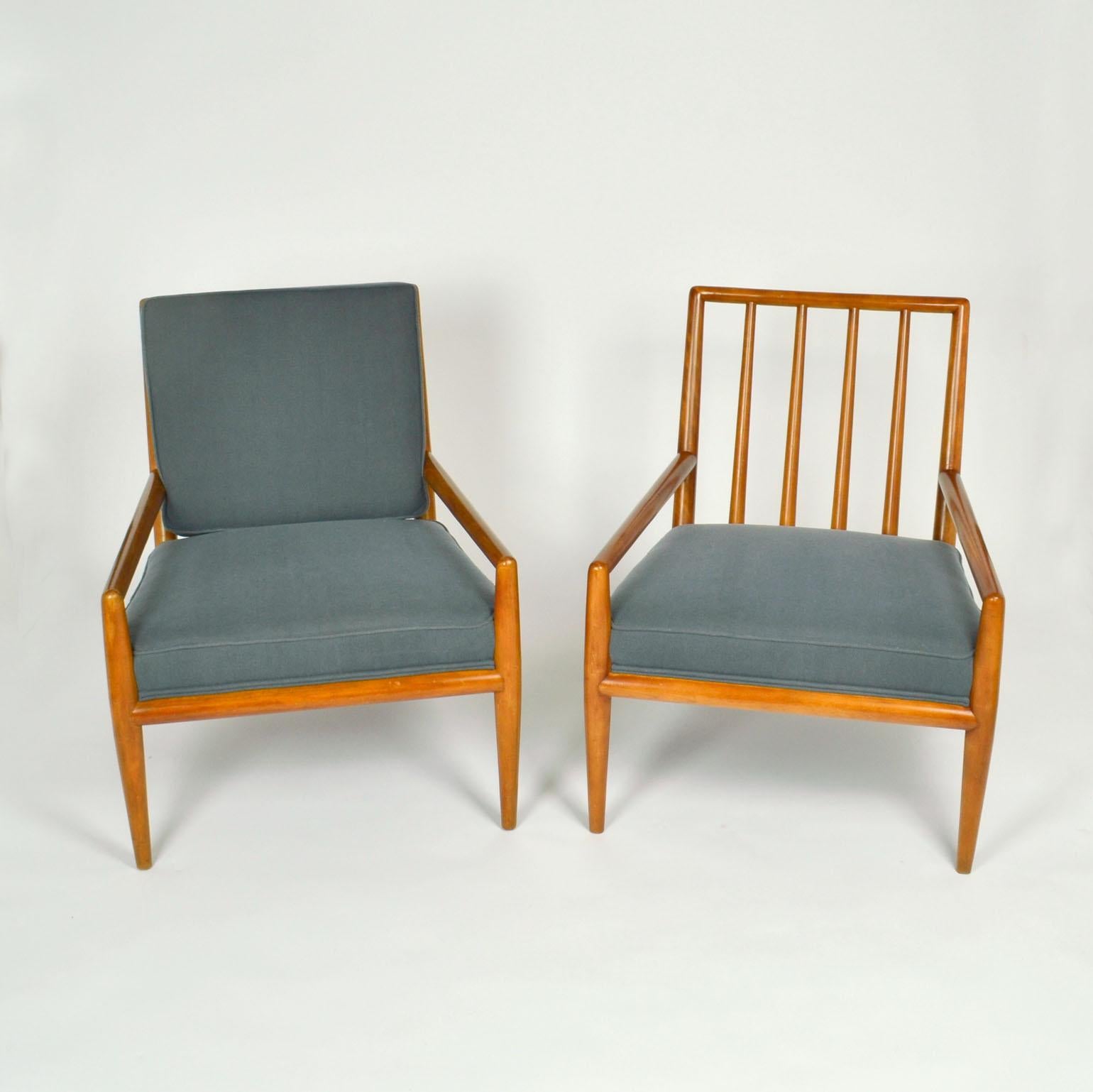 Wool T.H. Robsjohn-Gibbons Pair of Arm Chairs and Foot Stool, Widdicomb 1950's For Sale