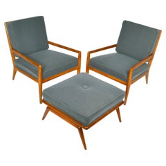 T.H. Robsjohn-Gibbons Pair of Arm Chairs and Foot Stool, Widdicomb 1950's