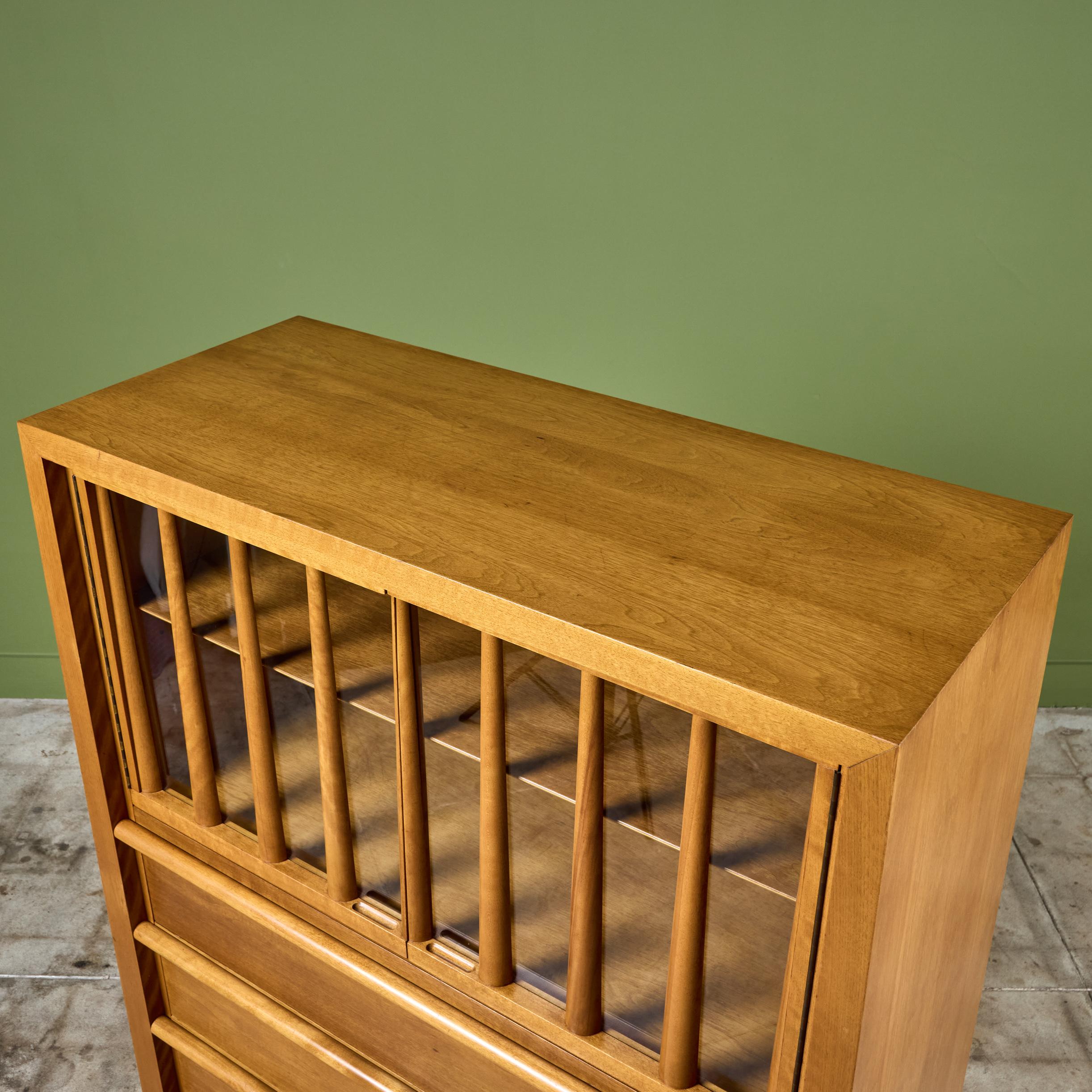T.H. RobsjohnGibbings Highboy Secretary with Glass Cabinet for Widdicomb For Sale 4