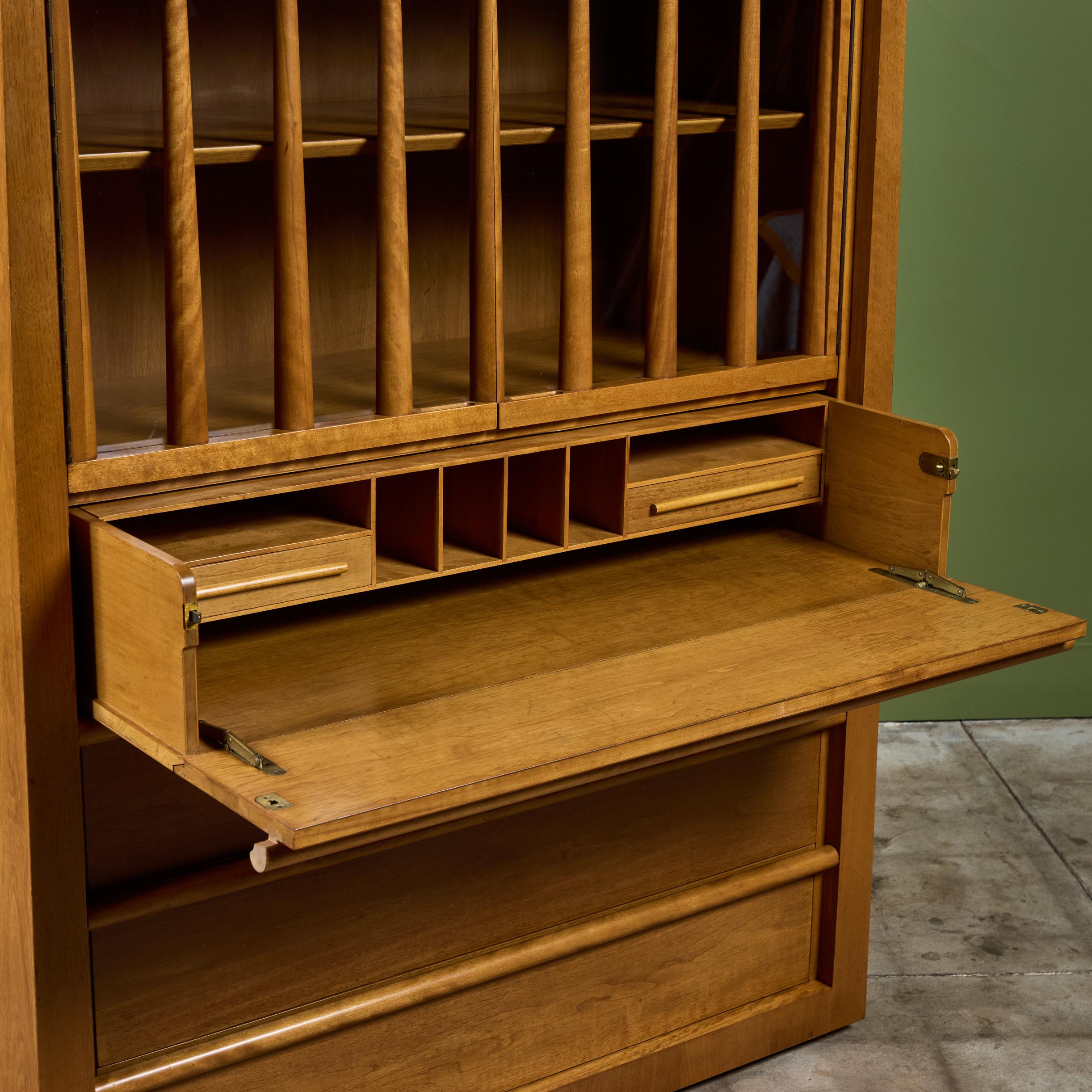 T.H. RobsjohnGibbings Highboy Secretary with Glass Cabinet for Widdicomb For Sale 7