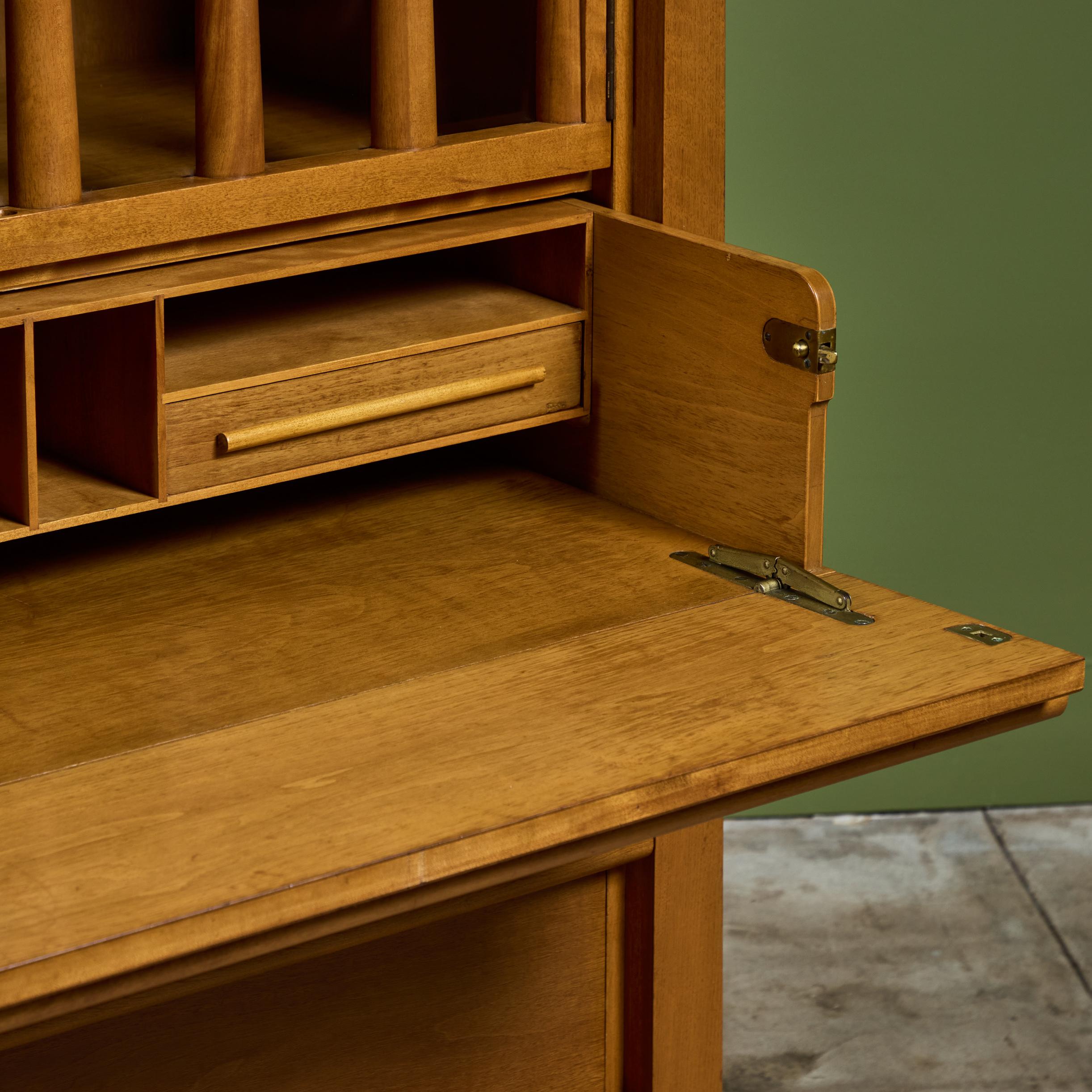 T.H. RobsjohnGibbings Highboy Secretary with Glass Cabinet for Widdicomb For Sale 8