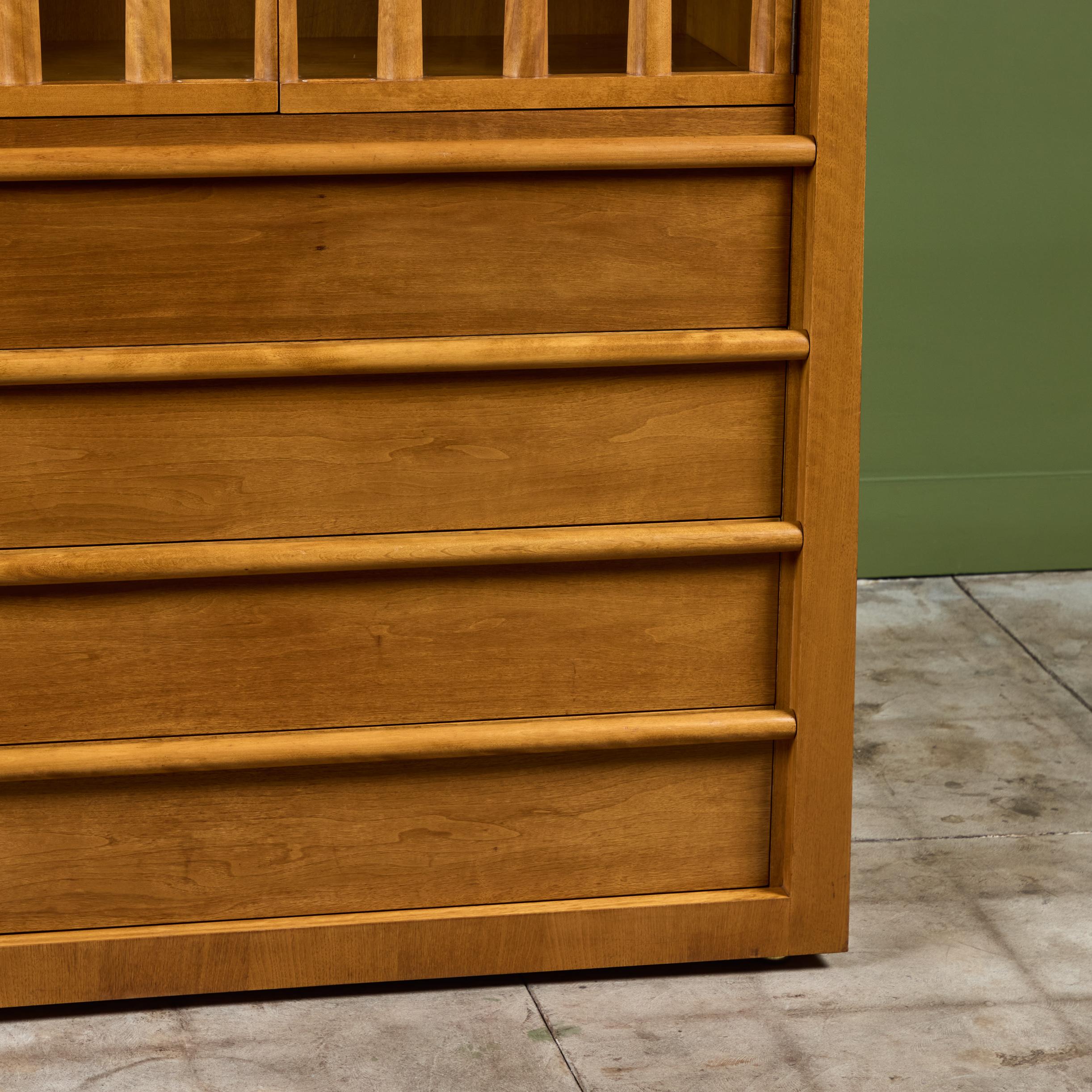 T.H. RobsjohnGibbings Highboy Secretary with Glass Cabinet for Widdicomb For Sale 9