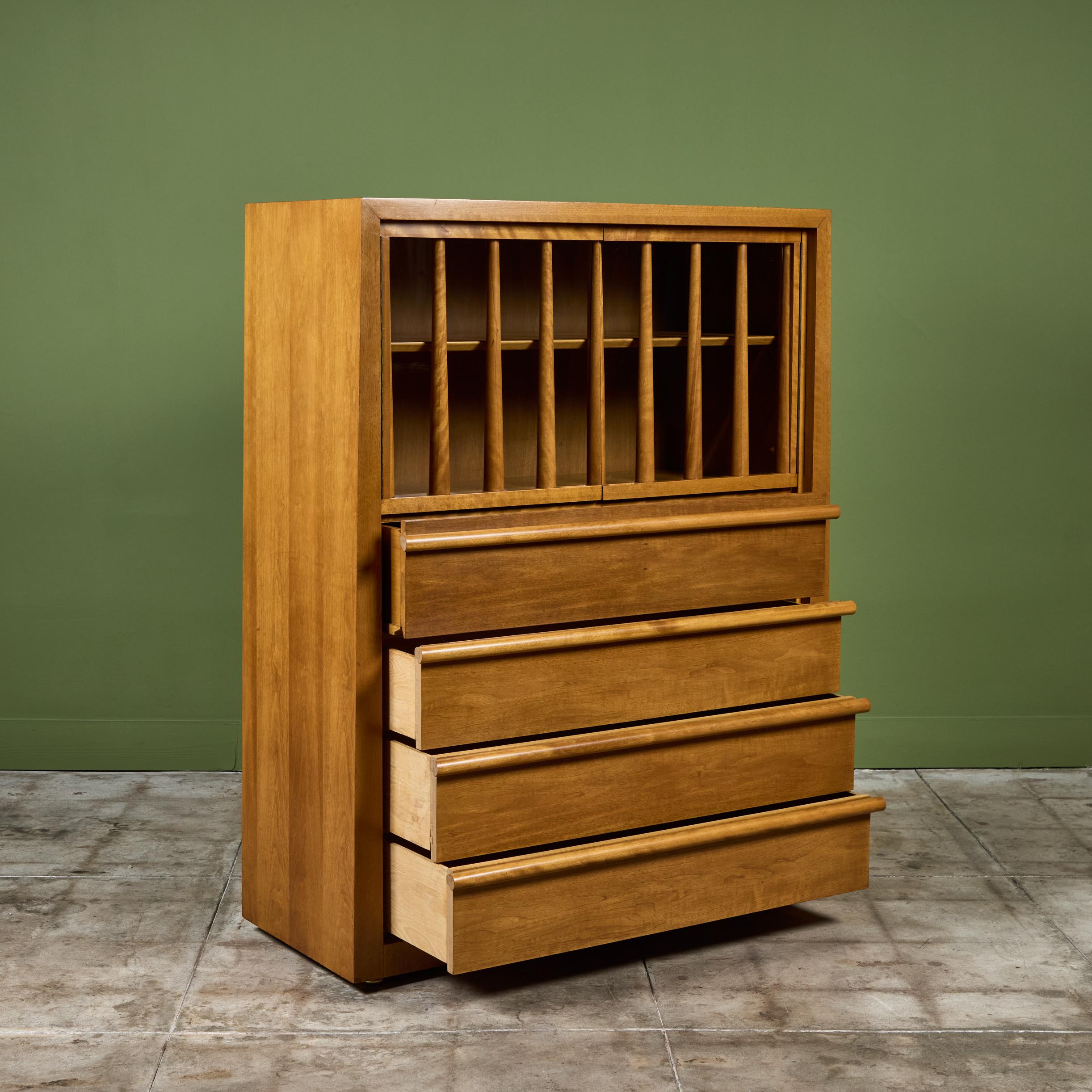 American T.H. RobsjohnGibbings Highboy Secretary with Glass Cabinet for Widdicomb For Sale