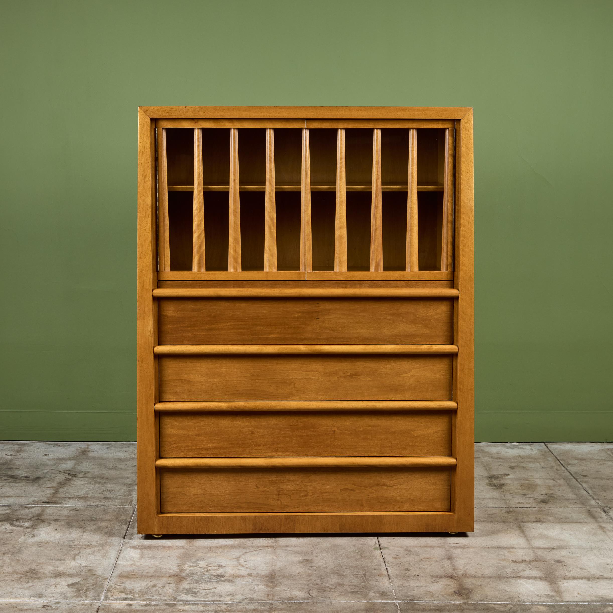 Mid-20th Century T.H. RobsjohnGibbings Highboy Secretary with Glass Cabinet for Widdicomb For Sale