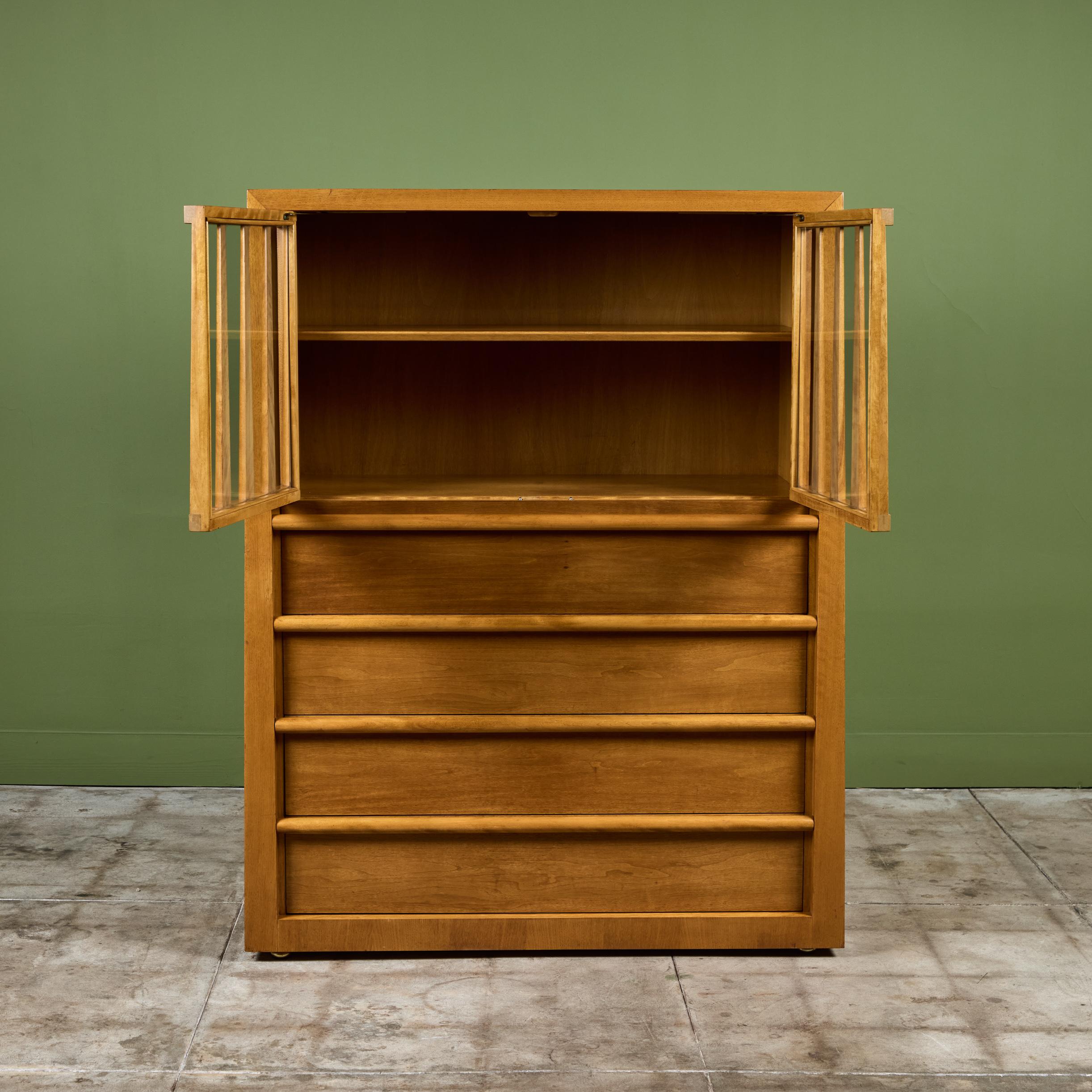 Oak T.H. RobsjohnGibbings Highboy Secretary with Glass Cabinet for Widdicomb For Sale