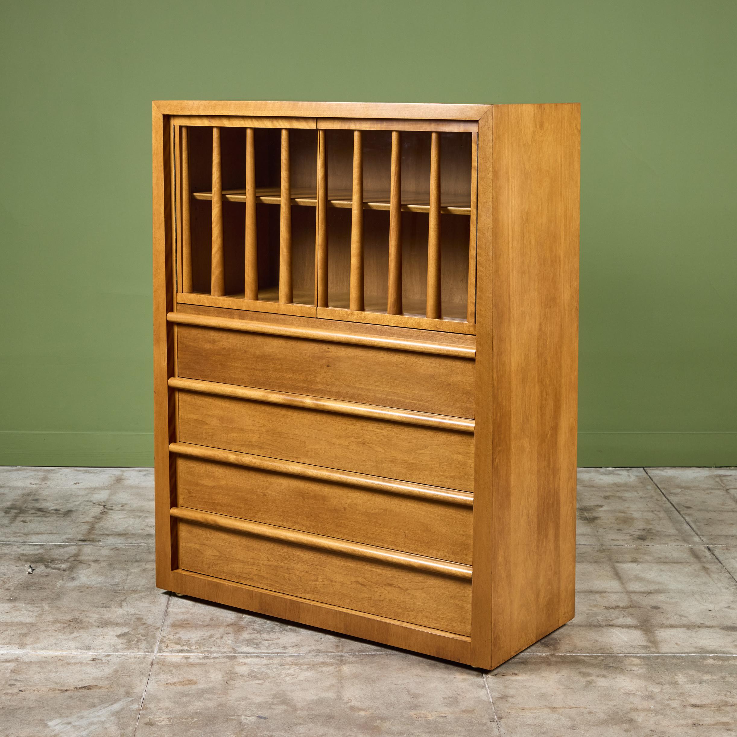 T.H. RobsjohnGibbings Highboy Secretary with Glass Cabinet for Widdicomb For Sale 1