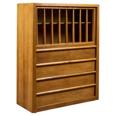 Vintage T.H. RobsjohnGibbings Highboy Secretary with Glass Cabinet for Widdicomb