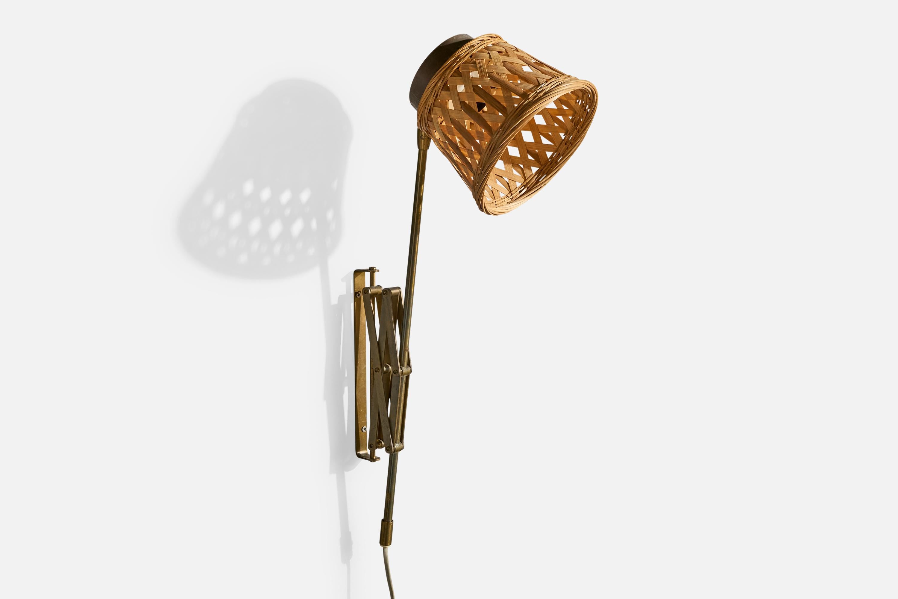 Metà XX secolo T.H. A. Valentin, Applique, Ottone, Rattan, Danimarca, anni '50 in vendita