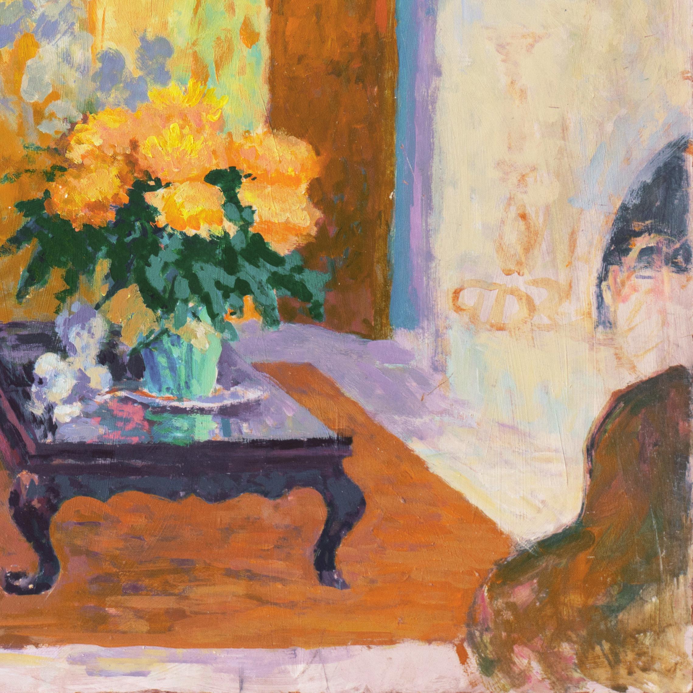'The Sun Room', Impressionist Interior, Stanford, Cranbrook, California artist - Brown Still-Life Painting by Thad Emory Leland