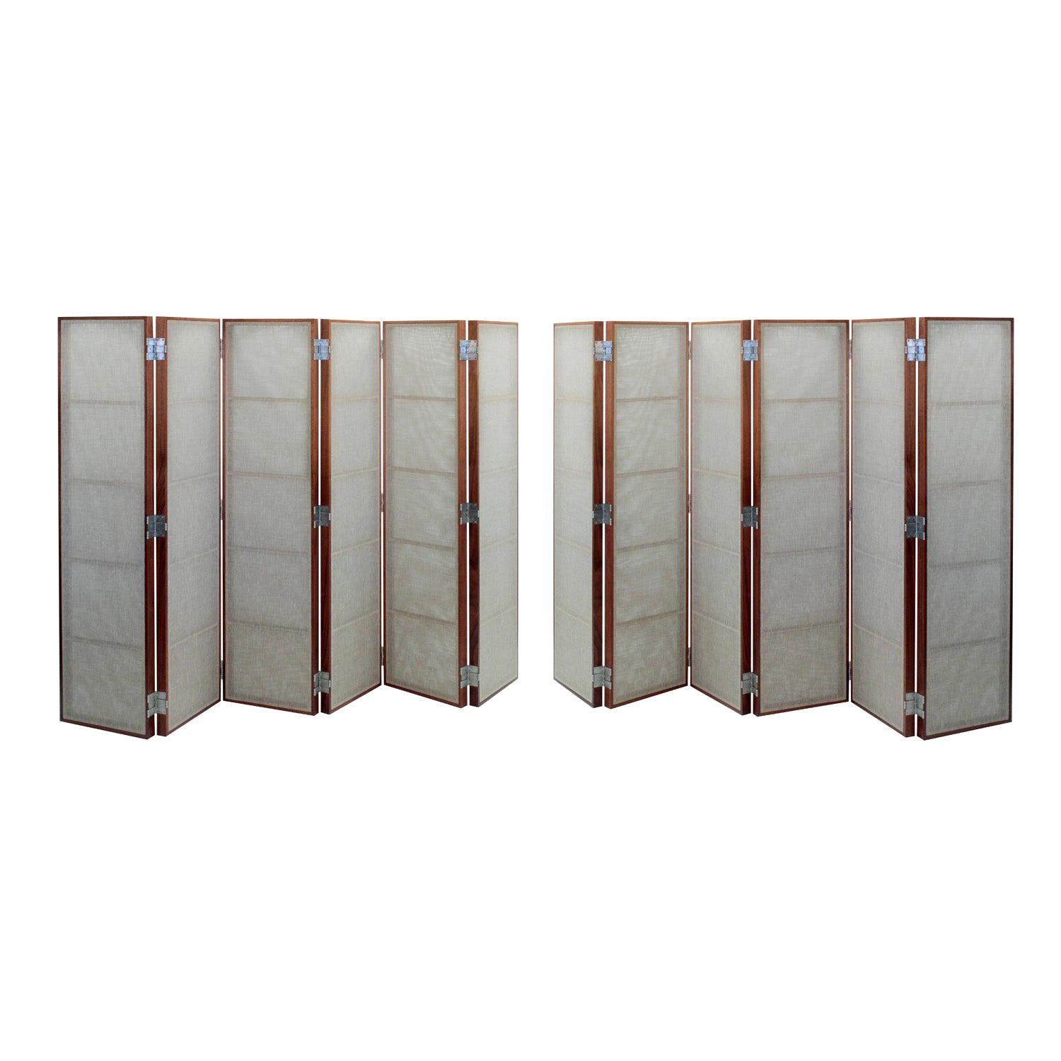Thad Hayes Pair of Screens with Sheer Linen Panels 1990s