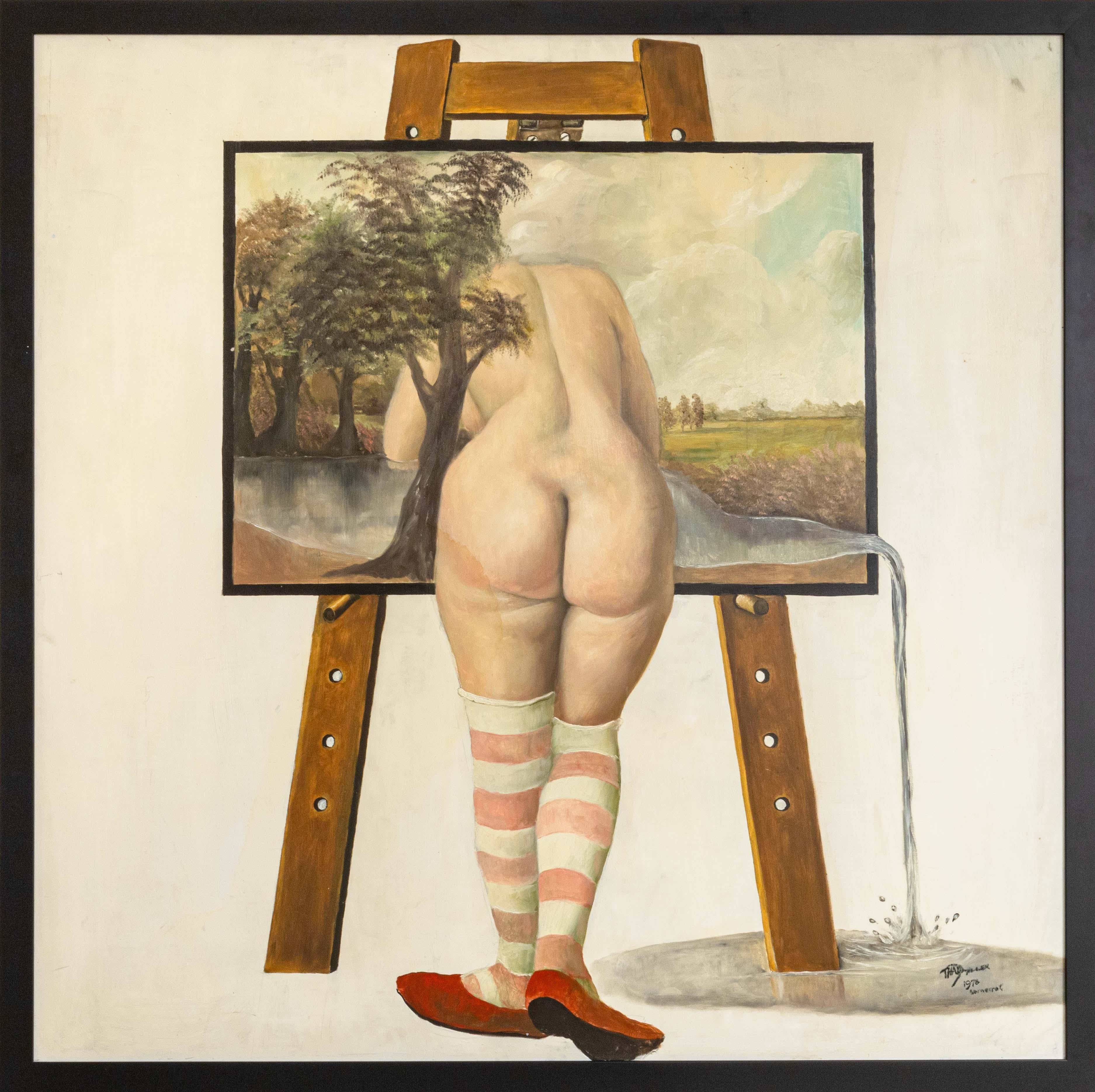 A modern oil painting on board by American artist Thad Miller (1933-1986). Signed and noted 