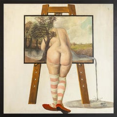 Thad Miller Nude at Easel Signed Modern Oil Painting Somerset Series 1978 Framed