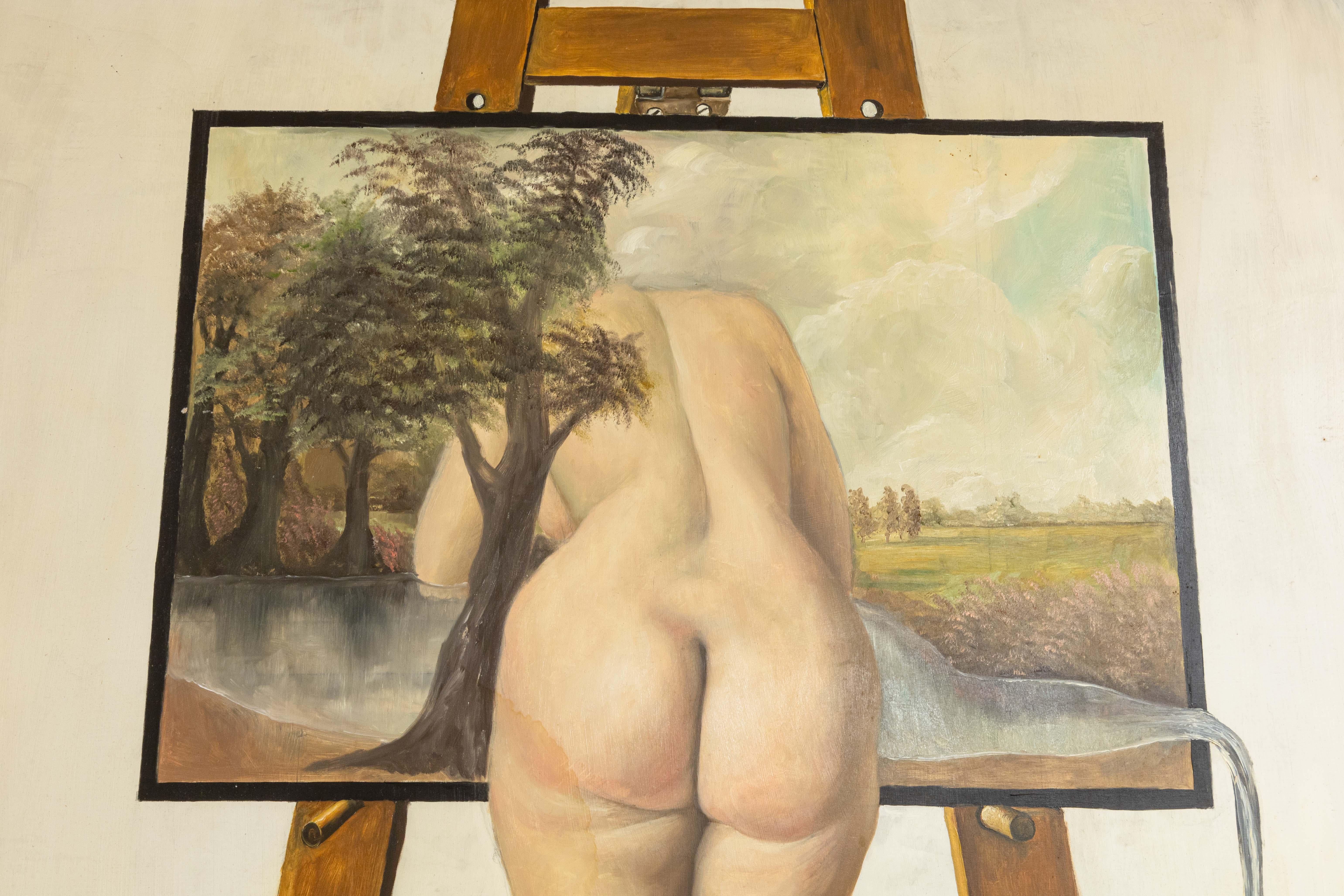 Thad Miller Nude at Easel Signed Modern Oil Painting Somerset Series 1978 Framed In Good Condition For Sale In Keego Harbor, MI