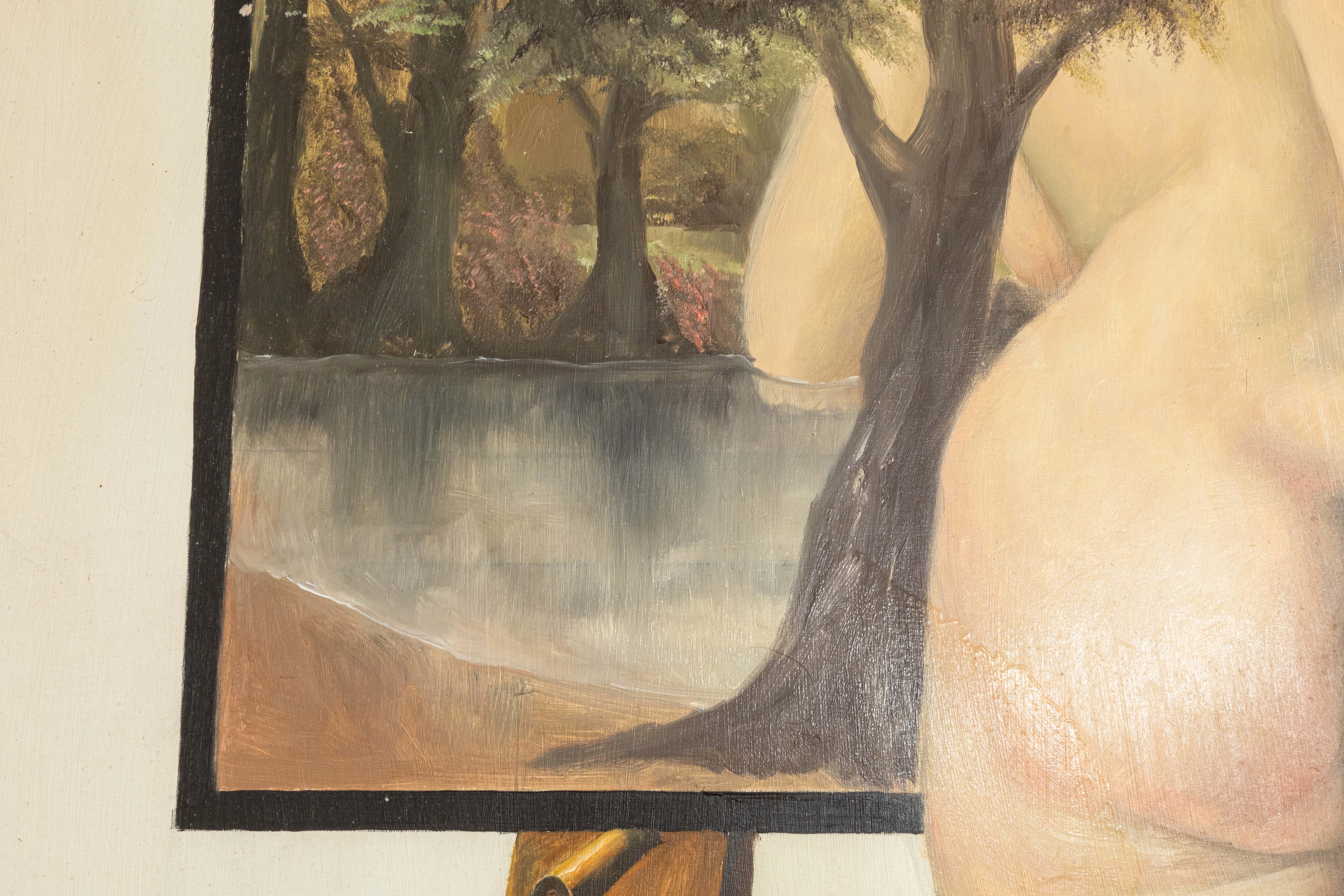 20th Century Thad Miller Nude at Easel Signed Modern Oil Painting Somerset Series 1978 Framed For Sale