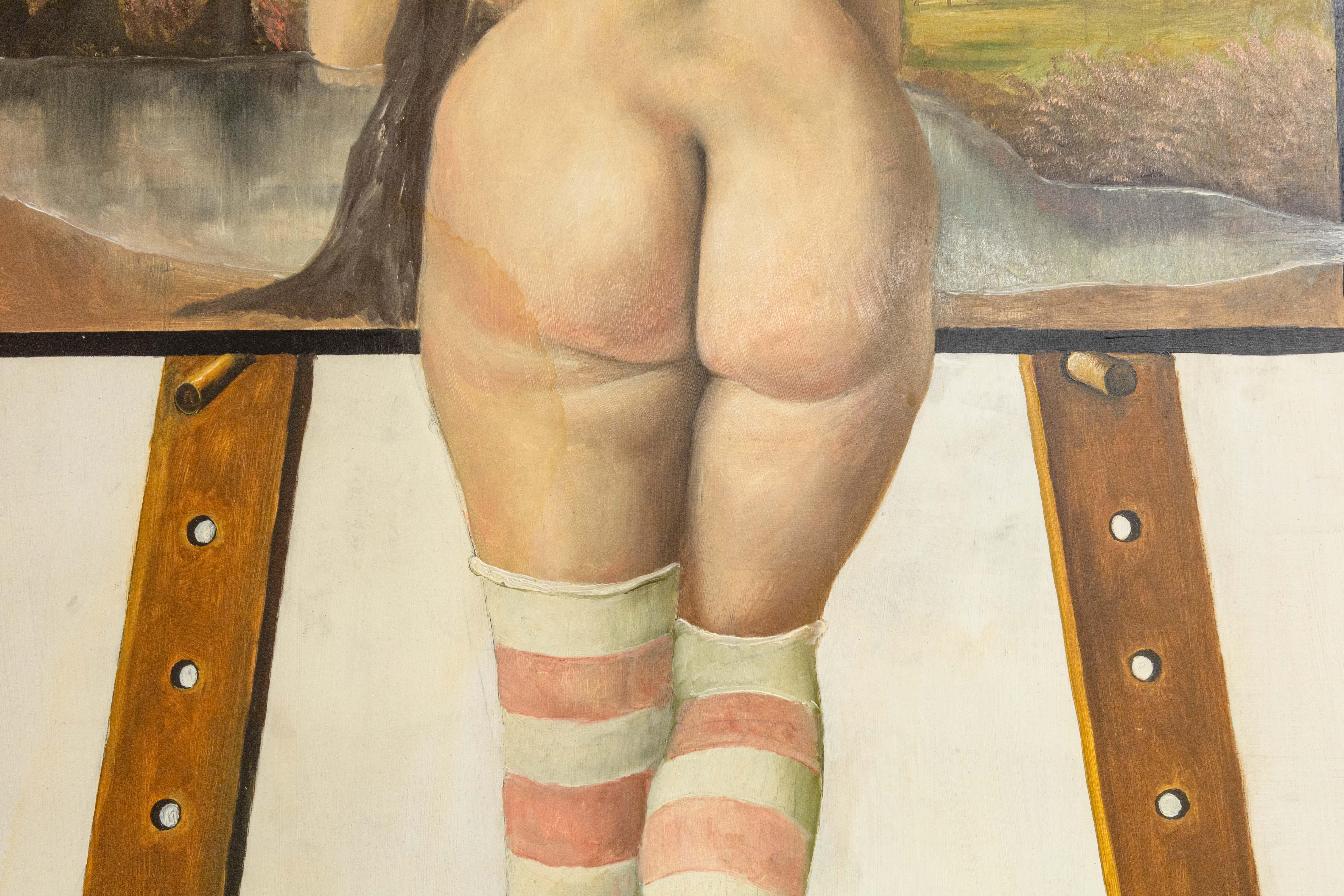 Thad Miller Nude at Easel Signed Modern Oil Painting Somerset Series 1978 Framed For Sale 3