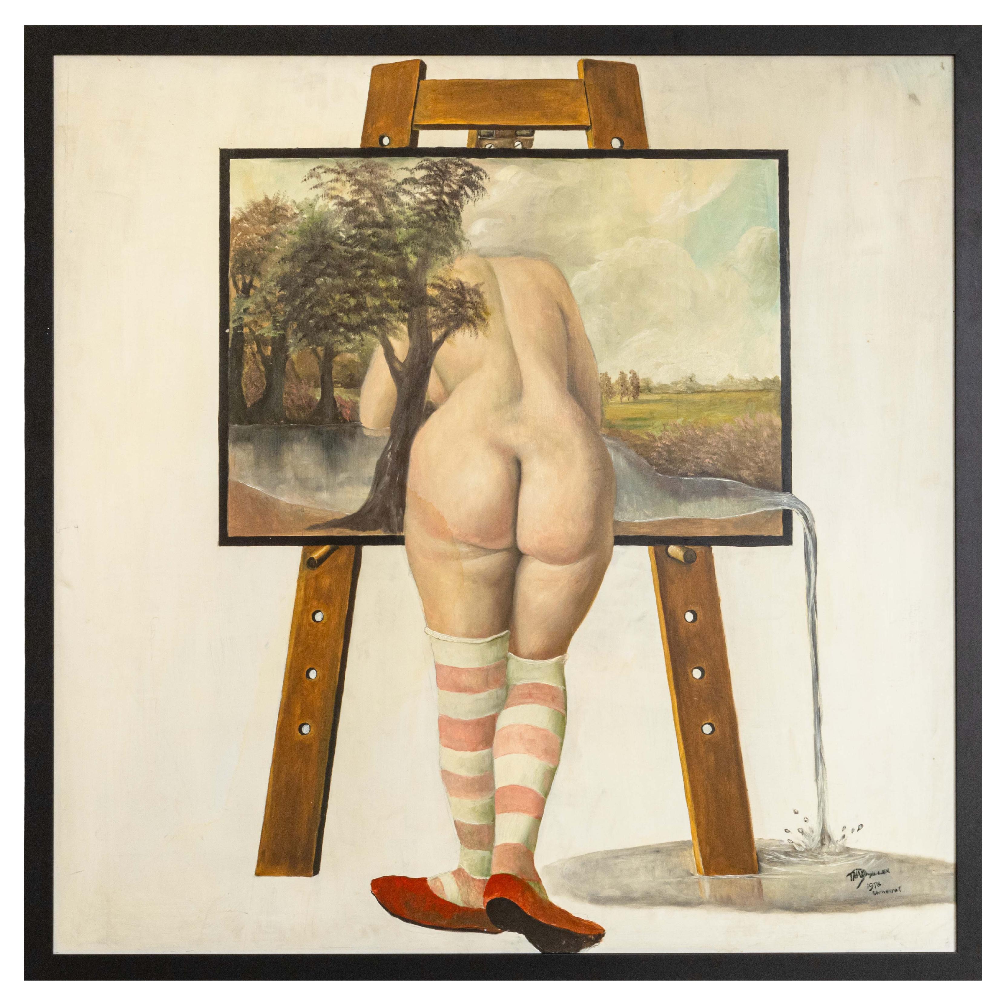 Thad Miller Nude at Easel Signed Modern Oil Painting Somerset Series 1978 Framed For Sale