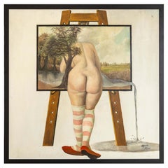 Thad Miller Nudo al cavalletto firmato Pittura a olio moderna serie Somerset 1978 incorniciata