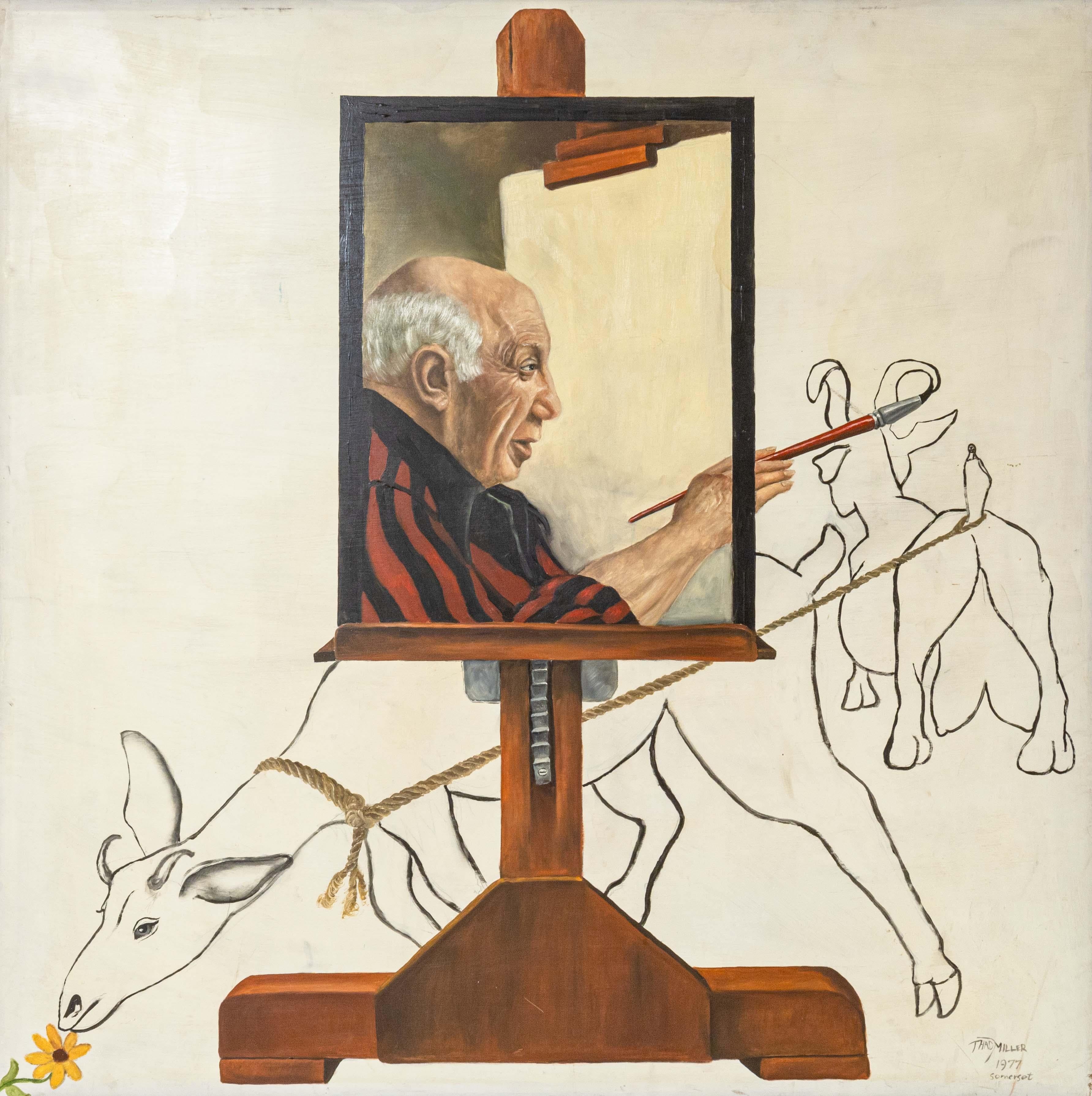 Thad Miller Picasso en el caballete Cuadro al óleo firmado Serie Somerset 1977 Enmarcado Estadounidense en venta