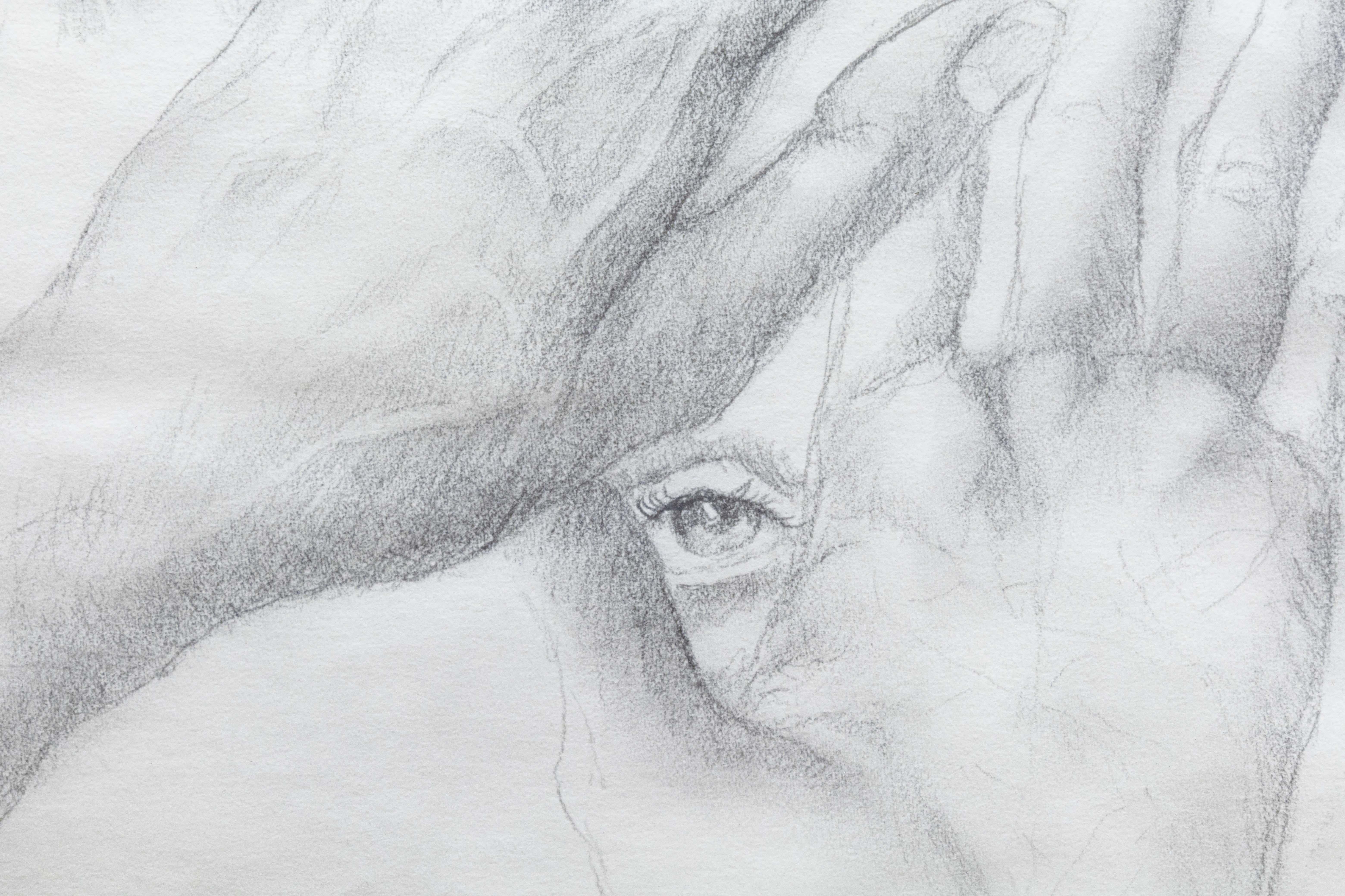 Papier A Miller Signed Modern Figurative Signed Pencil Drawing on Paper Framed Art en vente