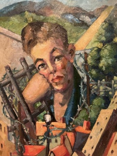 Vintage Artist’s Self Portrait  Oil Painting - Urban vs Rural Social Commentary