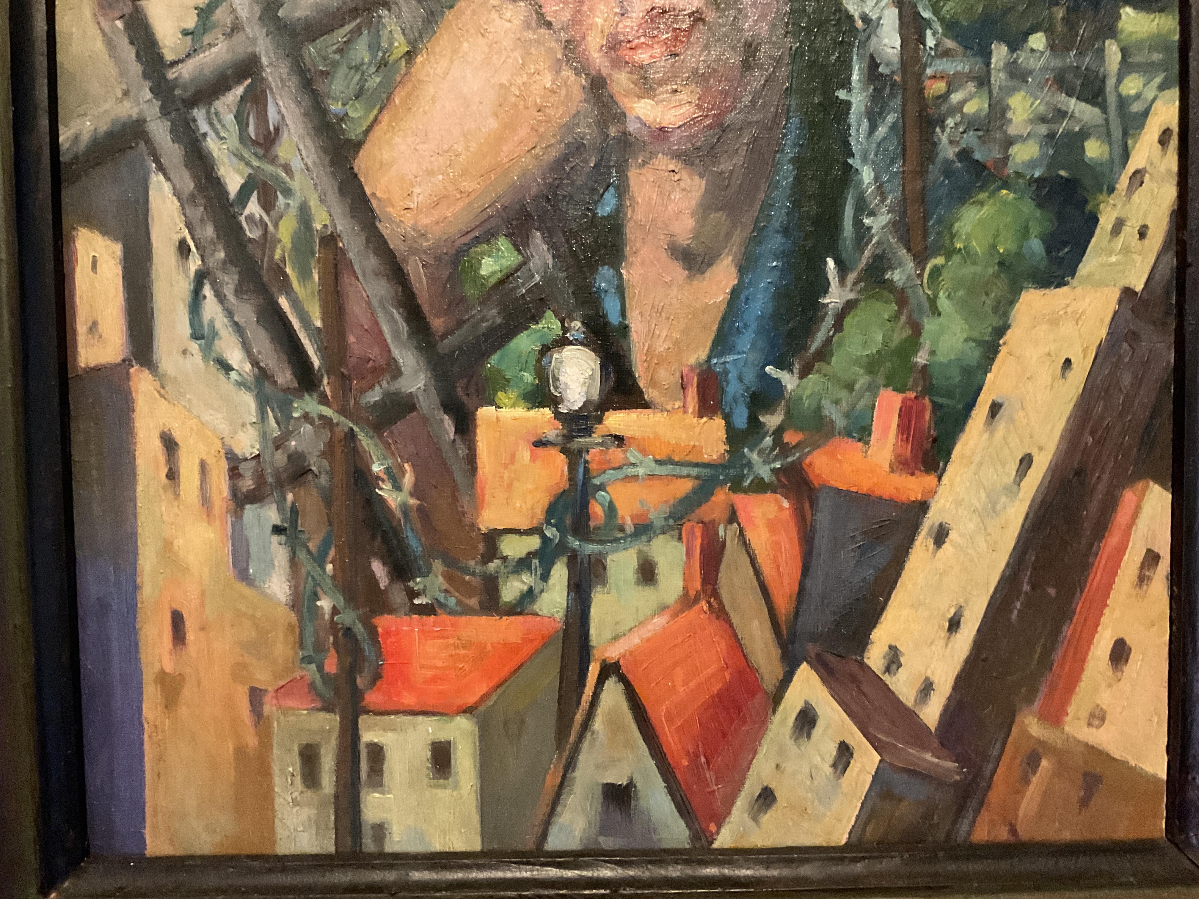 Self-Portrait d'epoca dell'artista  Pittura a olio - Commento sociale urbano e rurale - Painting American Modern di Thaddeus Haduch
