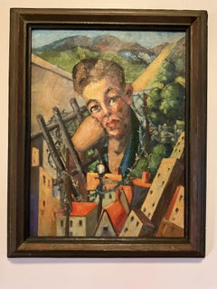 Autorretrato de artista vintage  Pintura al óleo - Comentario social urbano vs rural