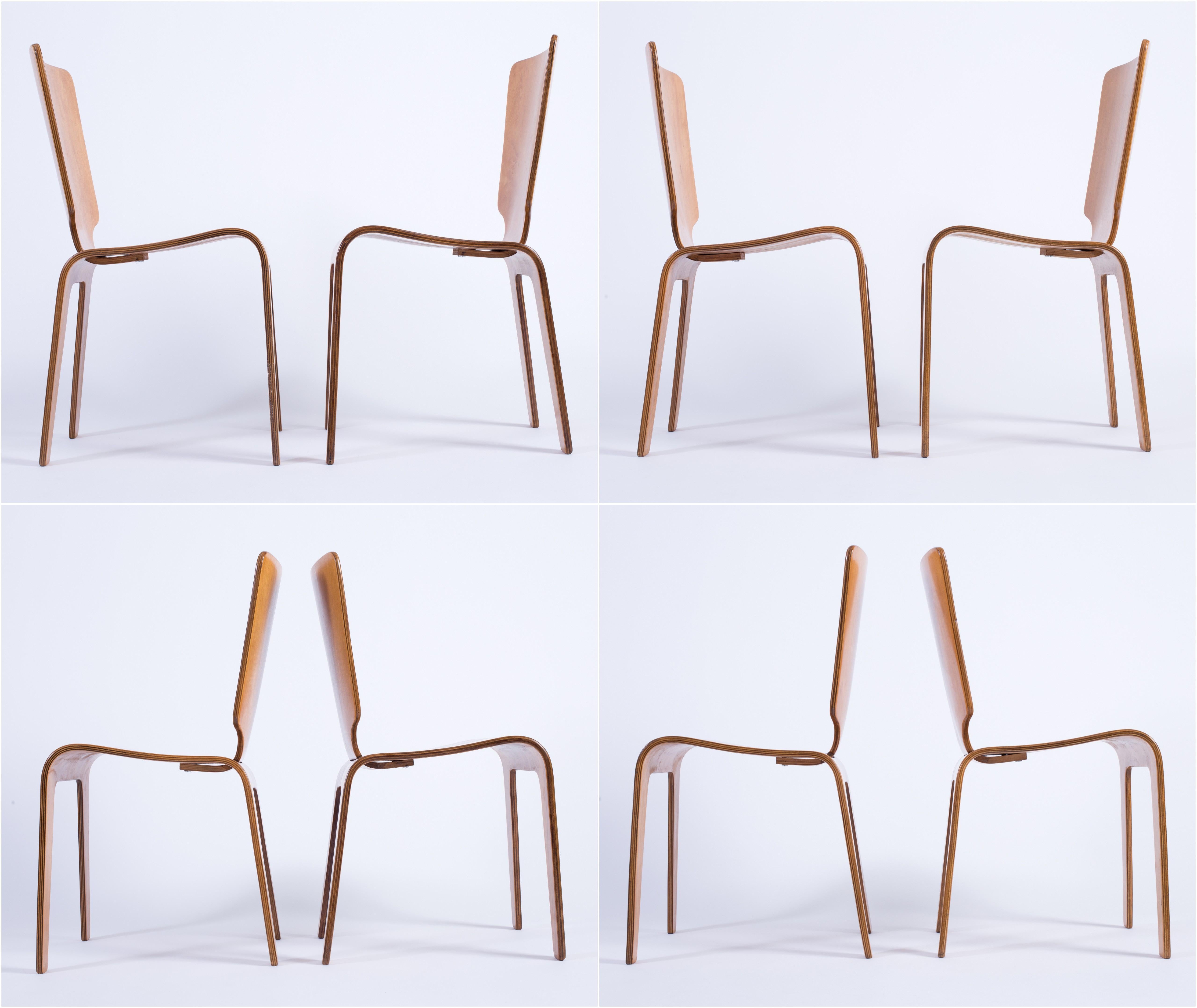 Thaden-Jordan 1940’s Herbert Von Thaden Mid-Century Modern Table/Chairs 5pc Set In Good Condition For Sale In Thiensville, WI