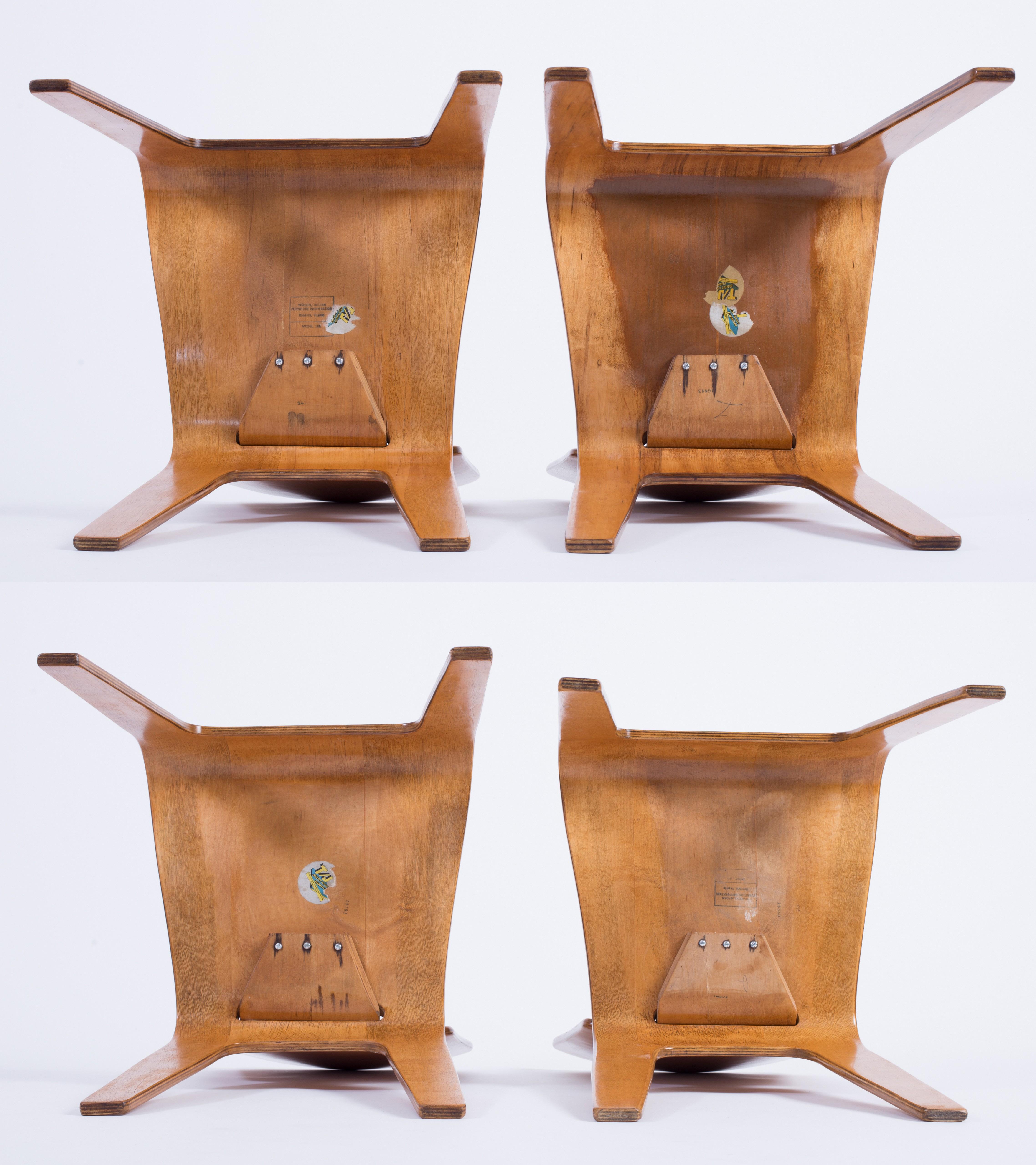 Bentwood Thaden-Jordan 1940’s Herbert Von Thaden Mid-Century Modern Table/Chairs 5pc Set For Sale