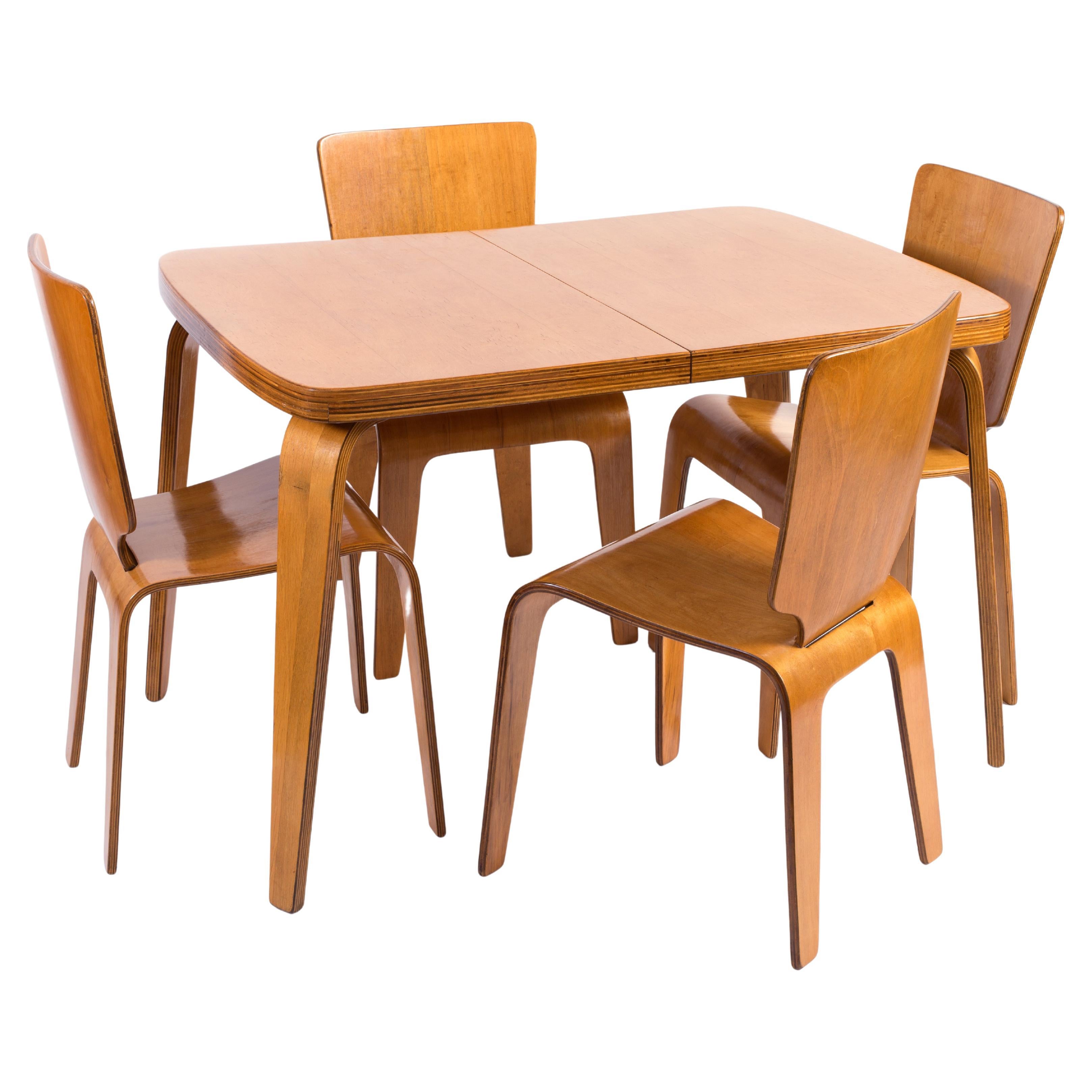 Thaden-Jordan 1940's Herbert Von Thaden Mid-Century Modern Table/Chairs 5pc Set en vente
