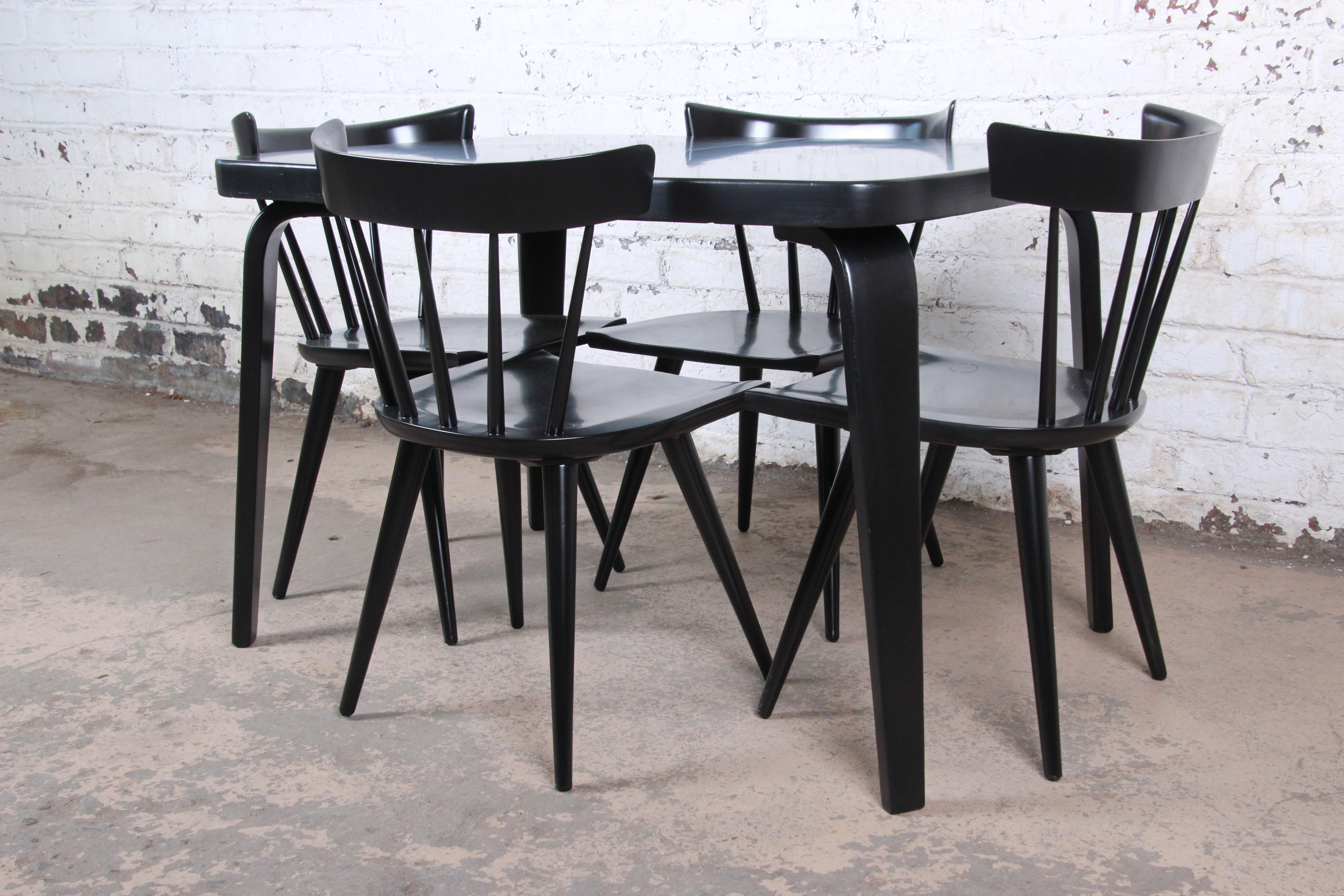 Thaden Jordan Black Lacquered Bentwood Birch Extension Dining Table, 1940s 12