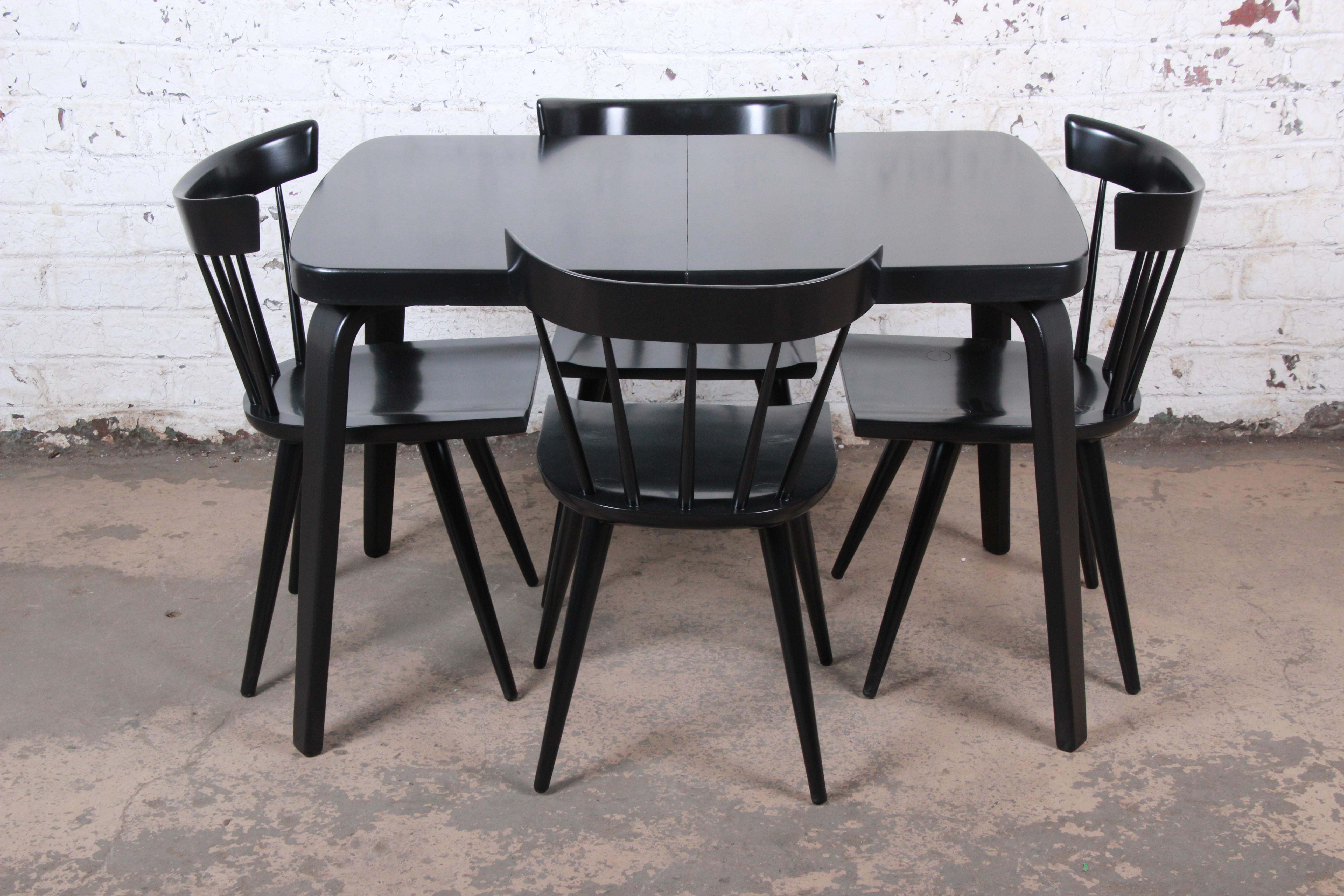 Thaden Jordan Black Lacquered Bentwood Birch Extension Dining Table, 1940s 13