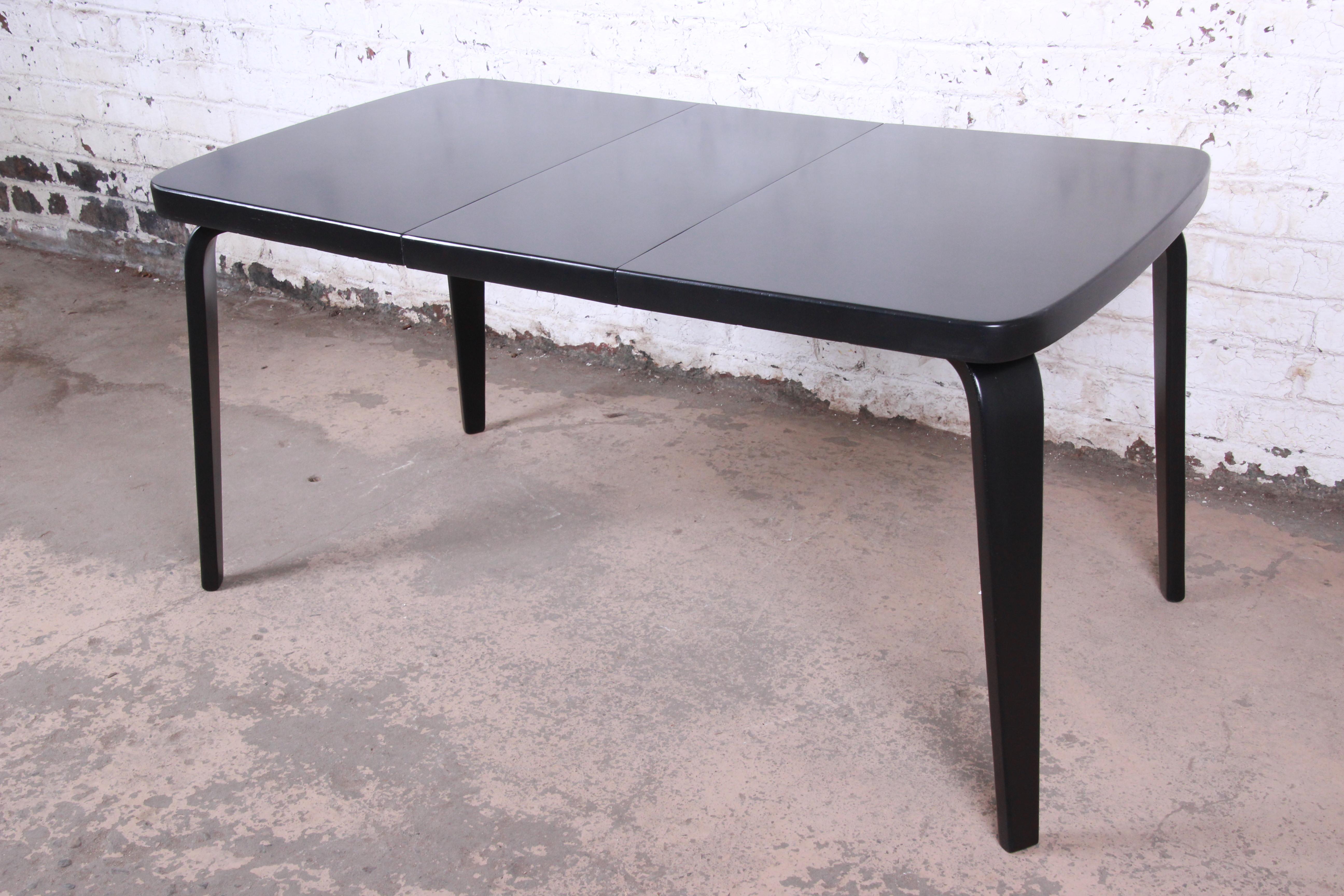 Mid-Century Modern Thaden Jordan Black Lacquered Bentwood Birch Extension Dining Table, 1940s