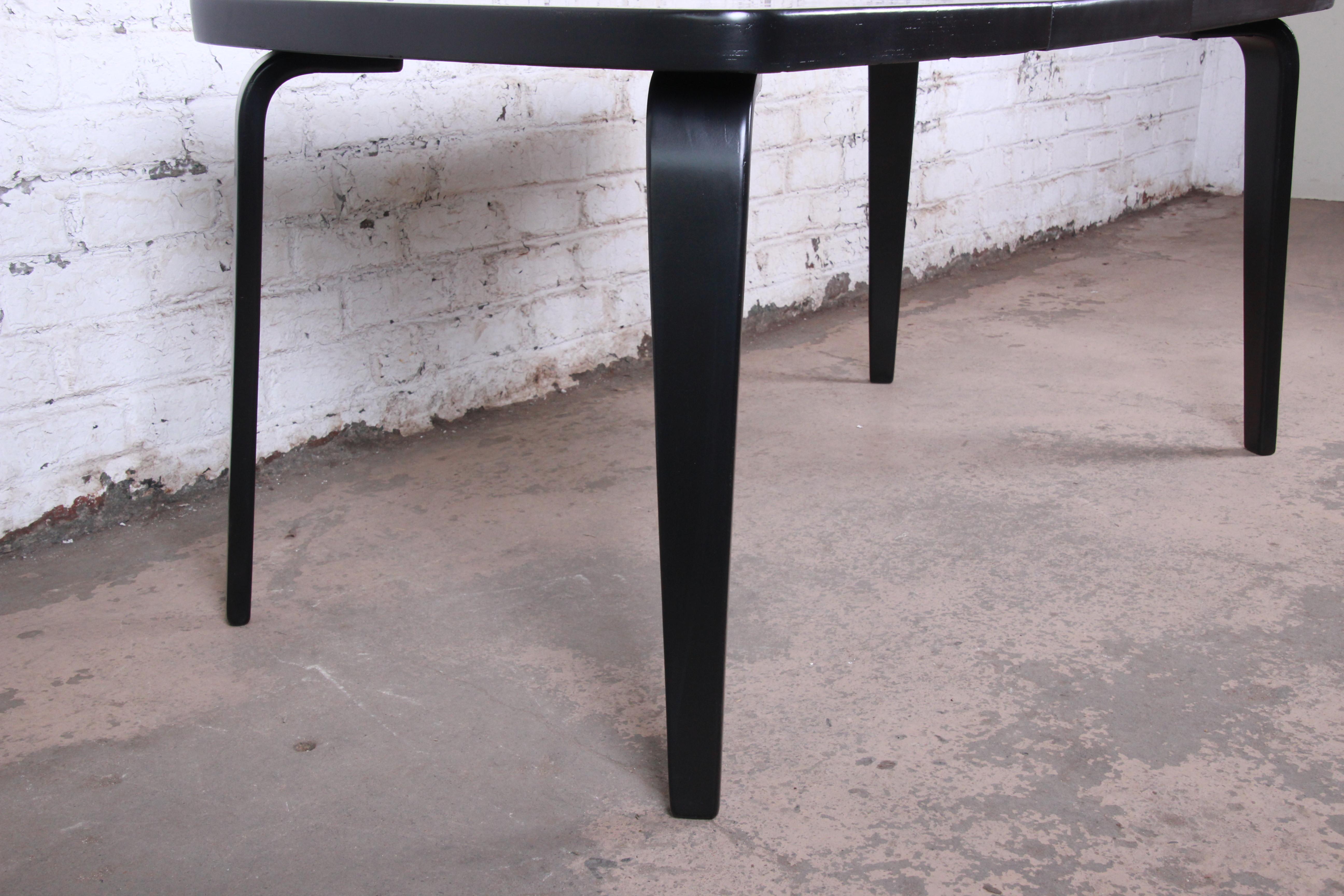 Thaden Jordan Black Lacquered Bentwood Birch Extension Dining Table, 1940s 1