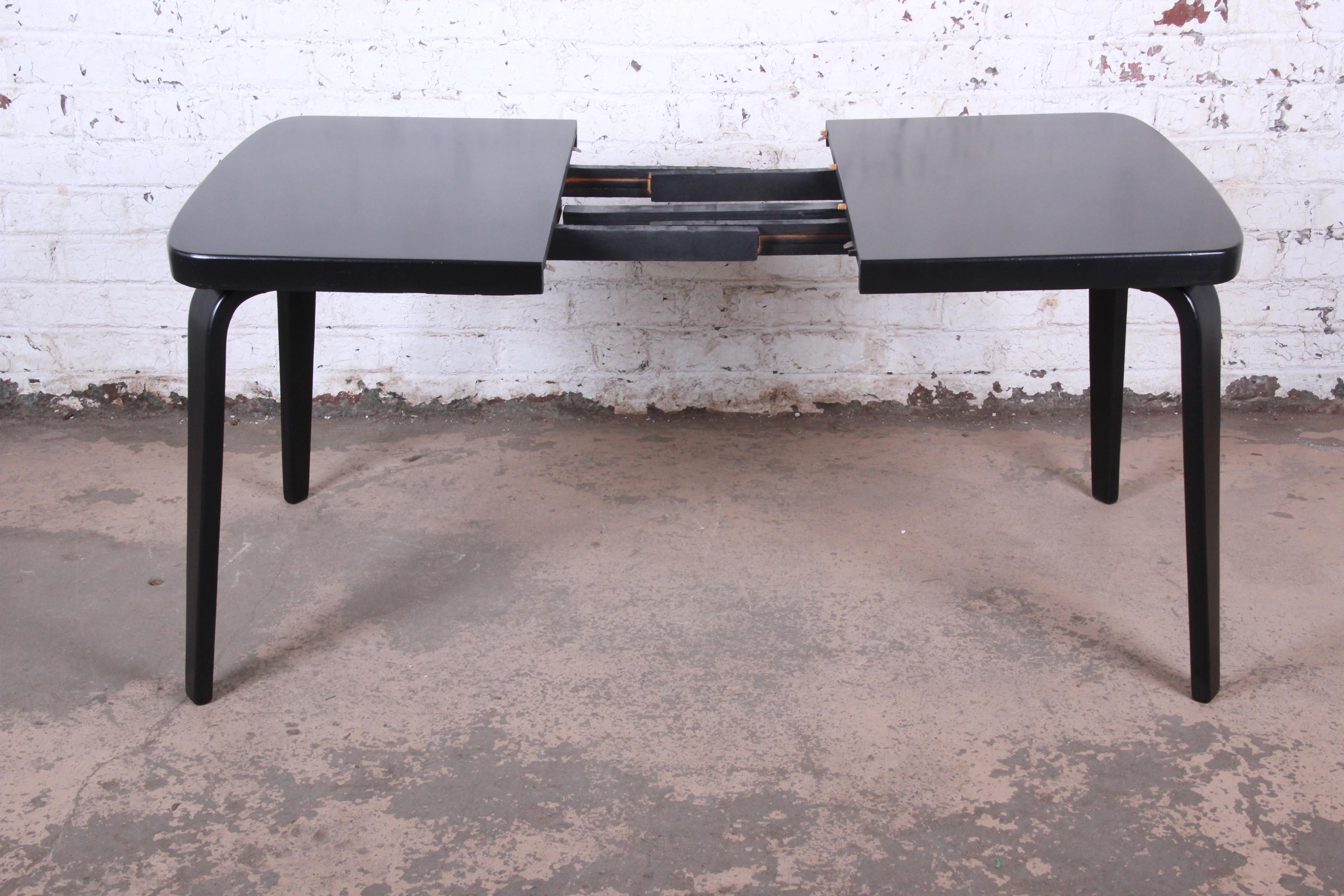 Thaden Jordan Black Lacquered Bentwood Birch Extension Dining Table, 1940s 2