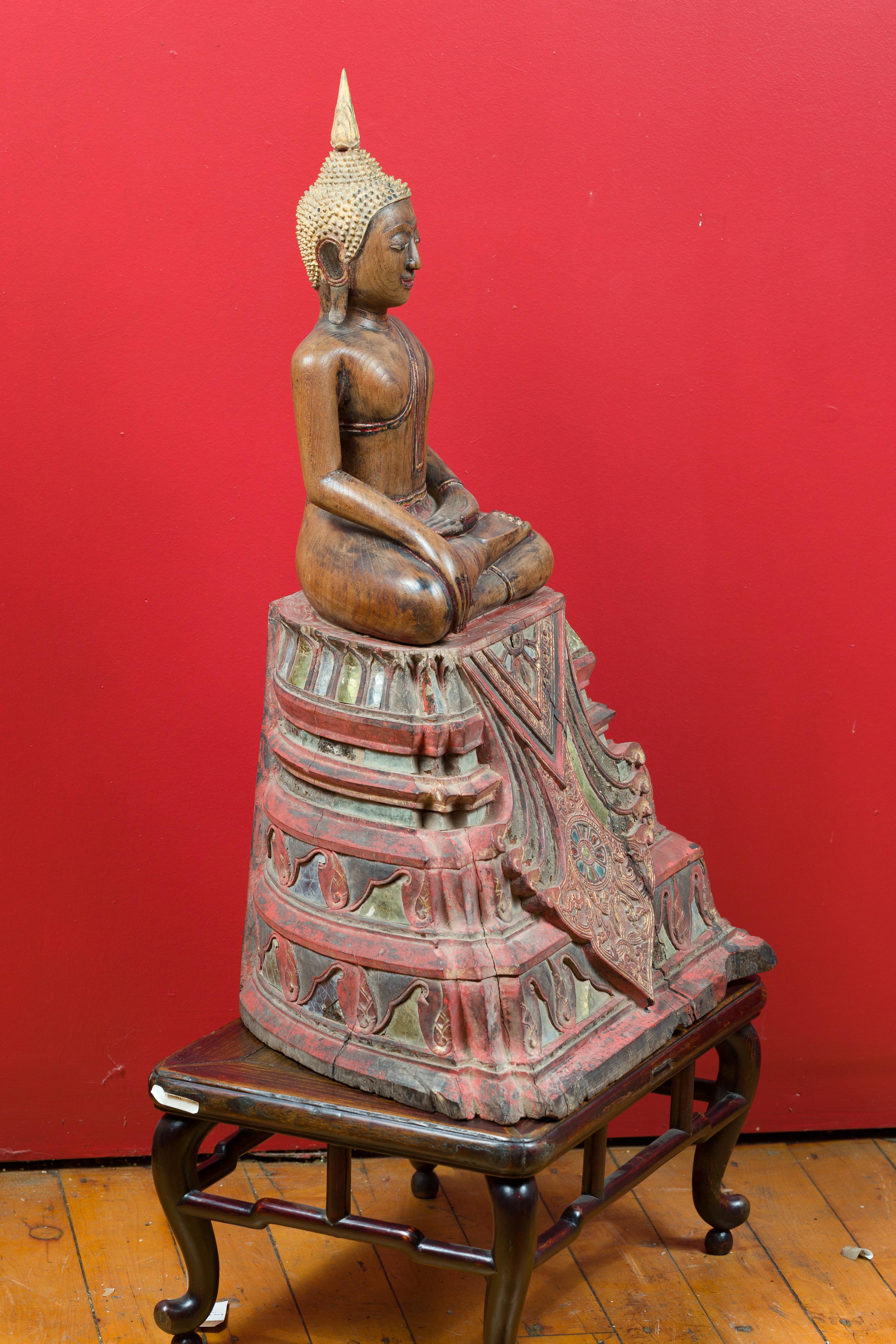 Thai 18th Century Carved Teak Seated Buddha Calling the Earth to Witness 5